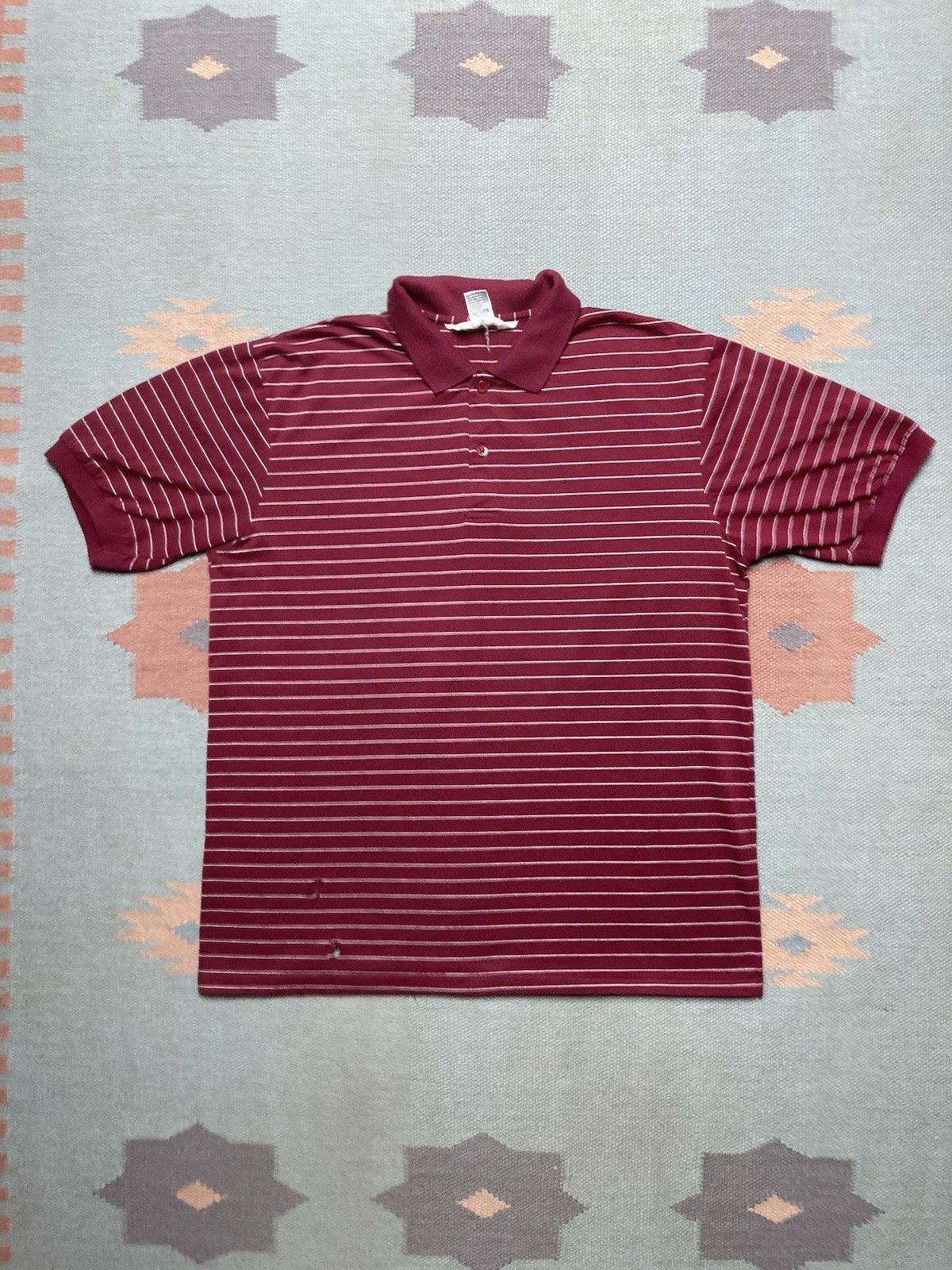 Vintage Vintage 80s polo shirt striped maroon red sears distressed L Size US L / EU 52-54 / 3 - 1 Thumbnail