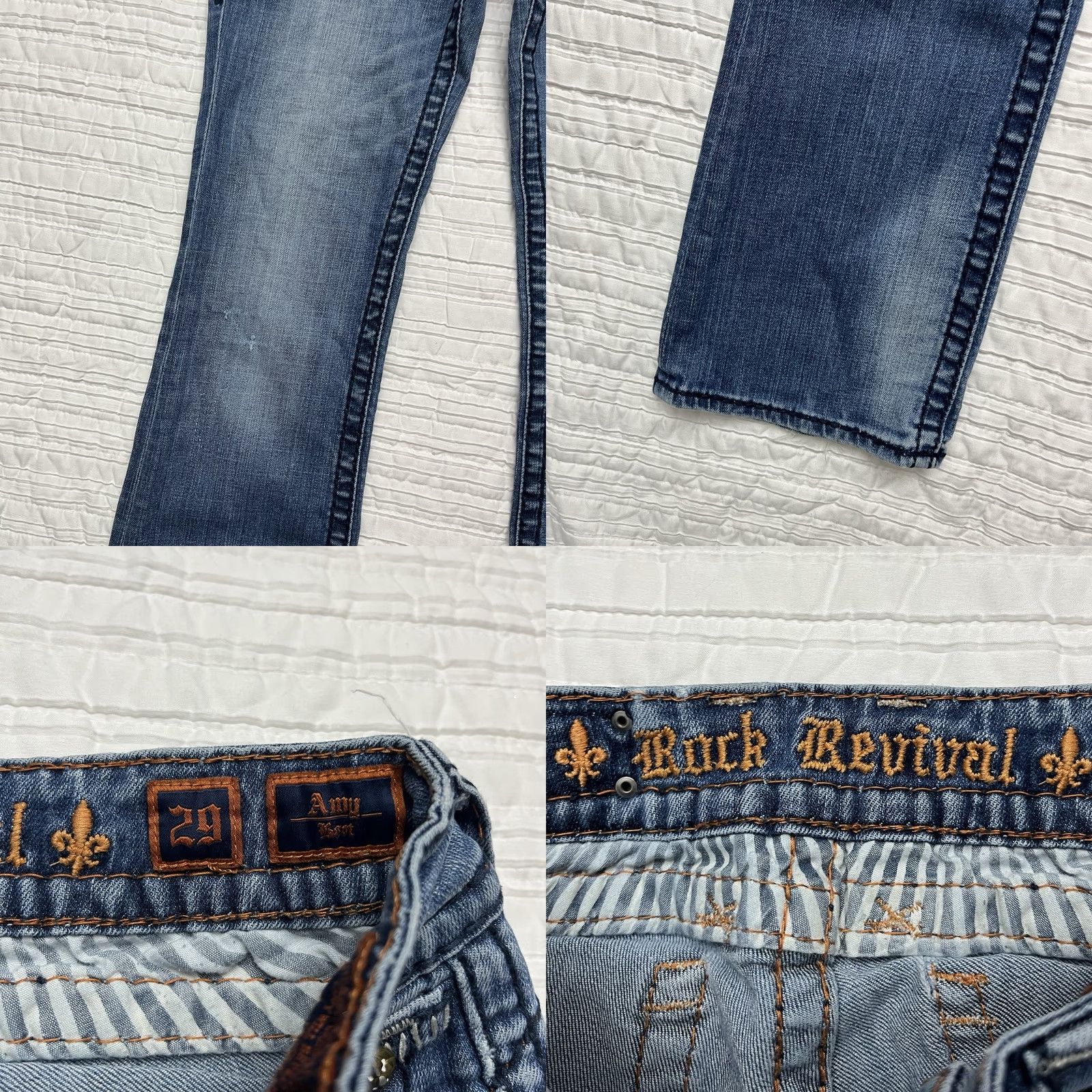 Vintage Rock Revival Jeans Womens 30x32 Blue Skinny Distressed Embroidered Pockets Size 30" / US 8 / IT 44 - 10 Thumbnail
