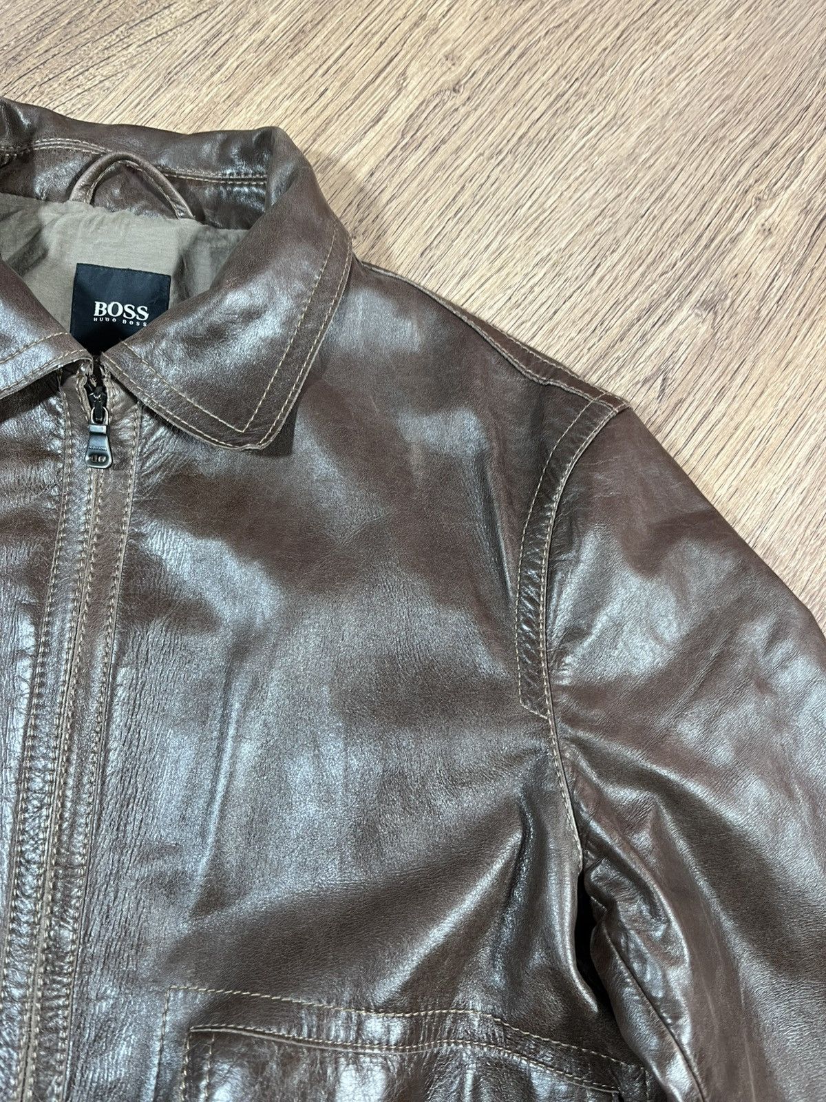 Hugo Boss Hugo Boss Nappa Brown Leather Bomber Rare Size US M / EU 48-50 / 2 - 7 Thumbnail