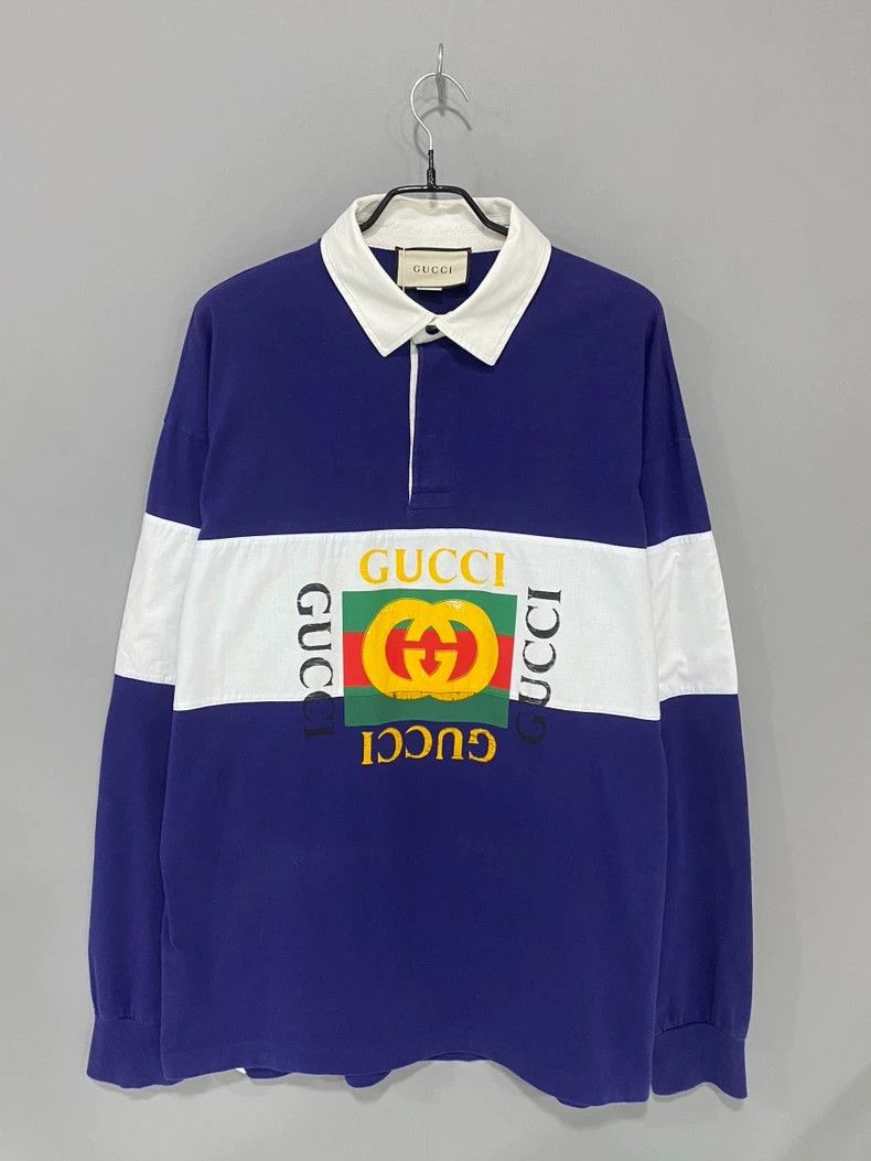 Gucci Gucci Square blue and white lapel long-sleeved Polo shirt Size US XXL / EU 58 / 5 - 1 Thumbnail