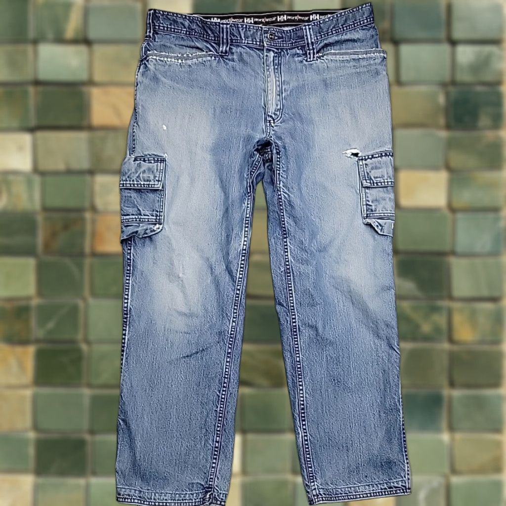 Helly Hansen Helly Hansen Jeans Mens 40 x 32 Faded Blue Denim Cargo Relaxed Fit Work Workwear Jeans Mens 40 Blue Size US 40 / EU 56 - 1 Thumbnail