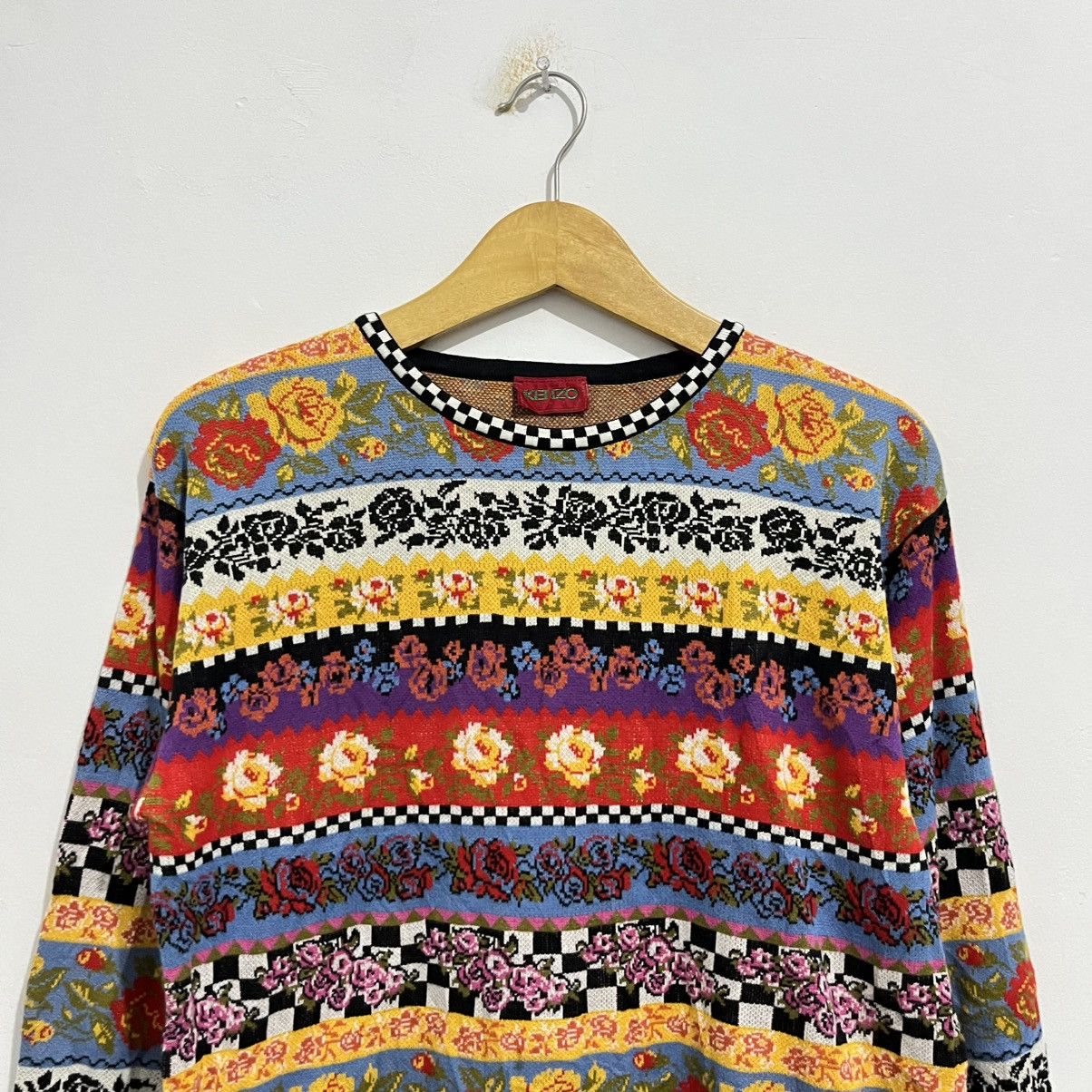 Kenzo Kenzo Vintage Floral Stripe Knit Sweater Size L / US 10 / IT 46 - 2 Thumbnail