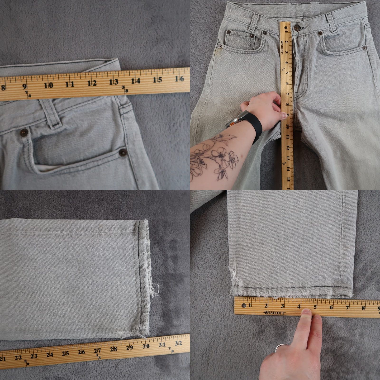 Levi's VINTAGE Levi's 701 Jeans Womens Regular 29x32 Gray Denim Straight 90s Size 29" - 9 Thumbnail