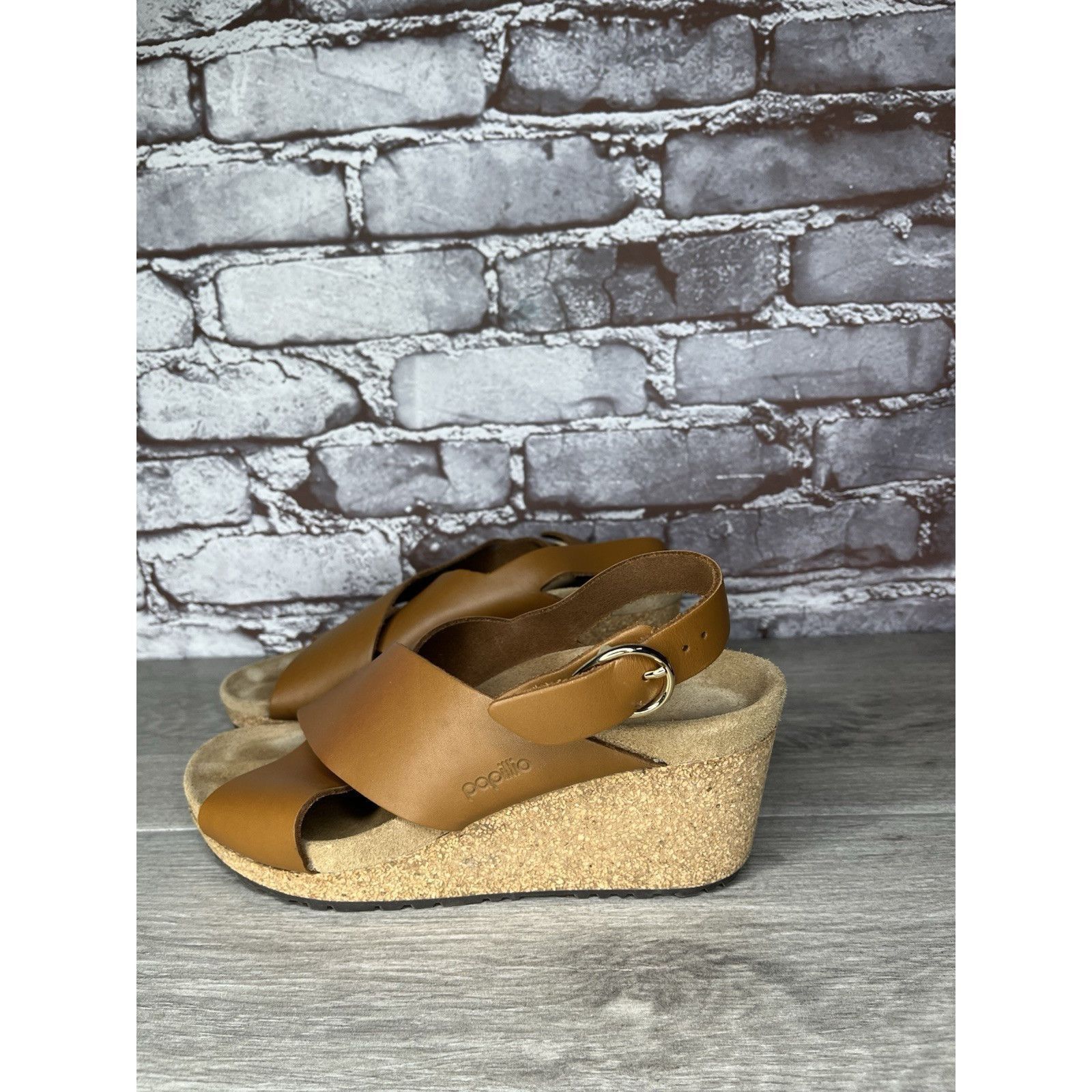Birkenstock Birkenstock Papillio Samira Ginger Brown Leather Cork Wedges Size US 6.5 / IT 36.5 - 1 Thumbnail