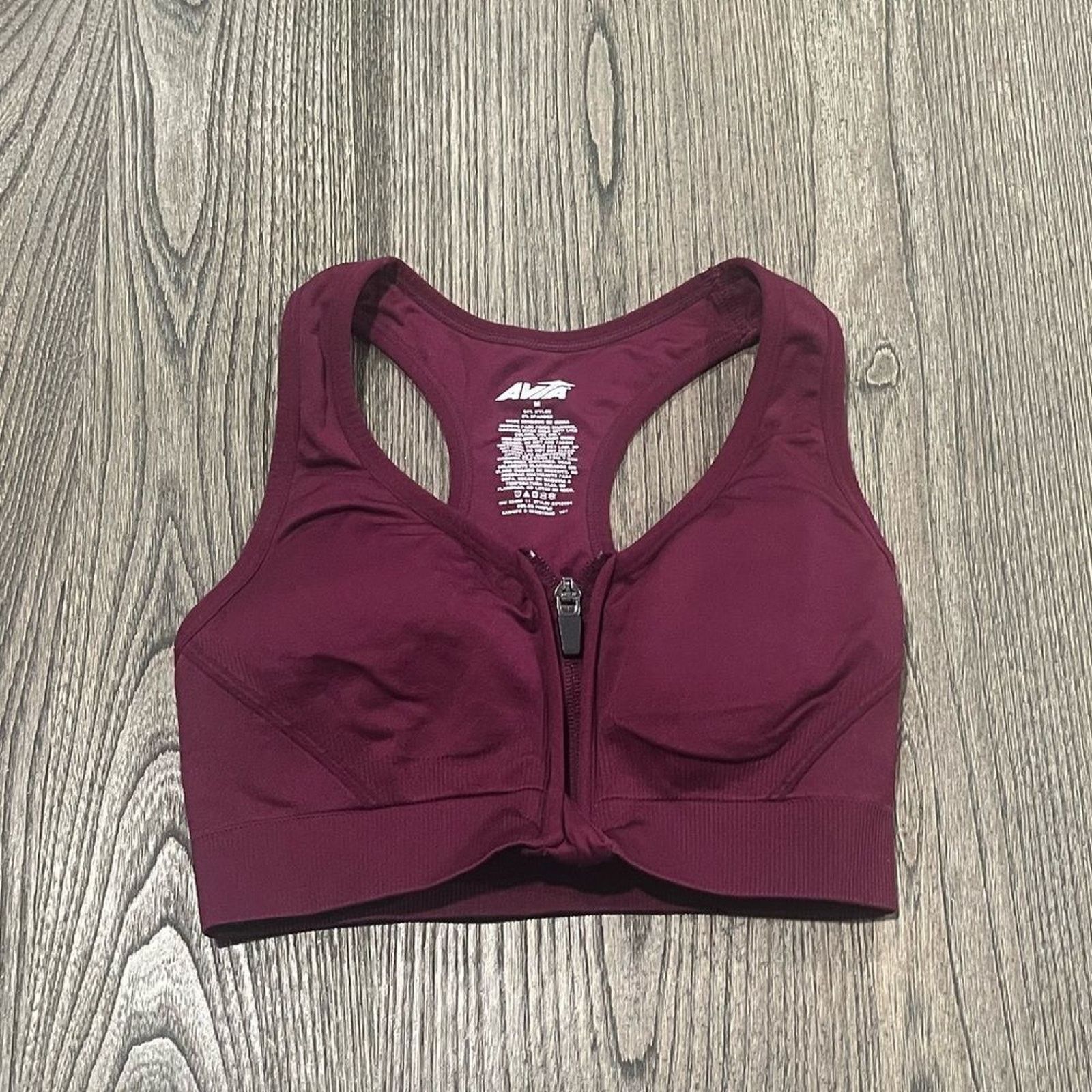 Avia Avia Maroon Zip Up Front Racerback Sports Bra Size M Size ONE SIZE - 1 Thumbnail