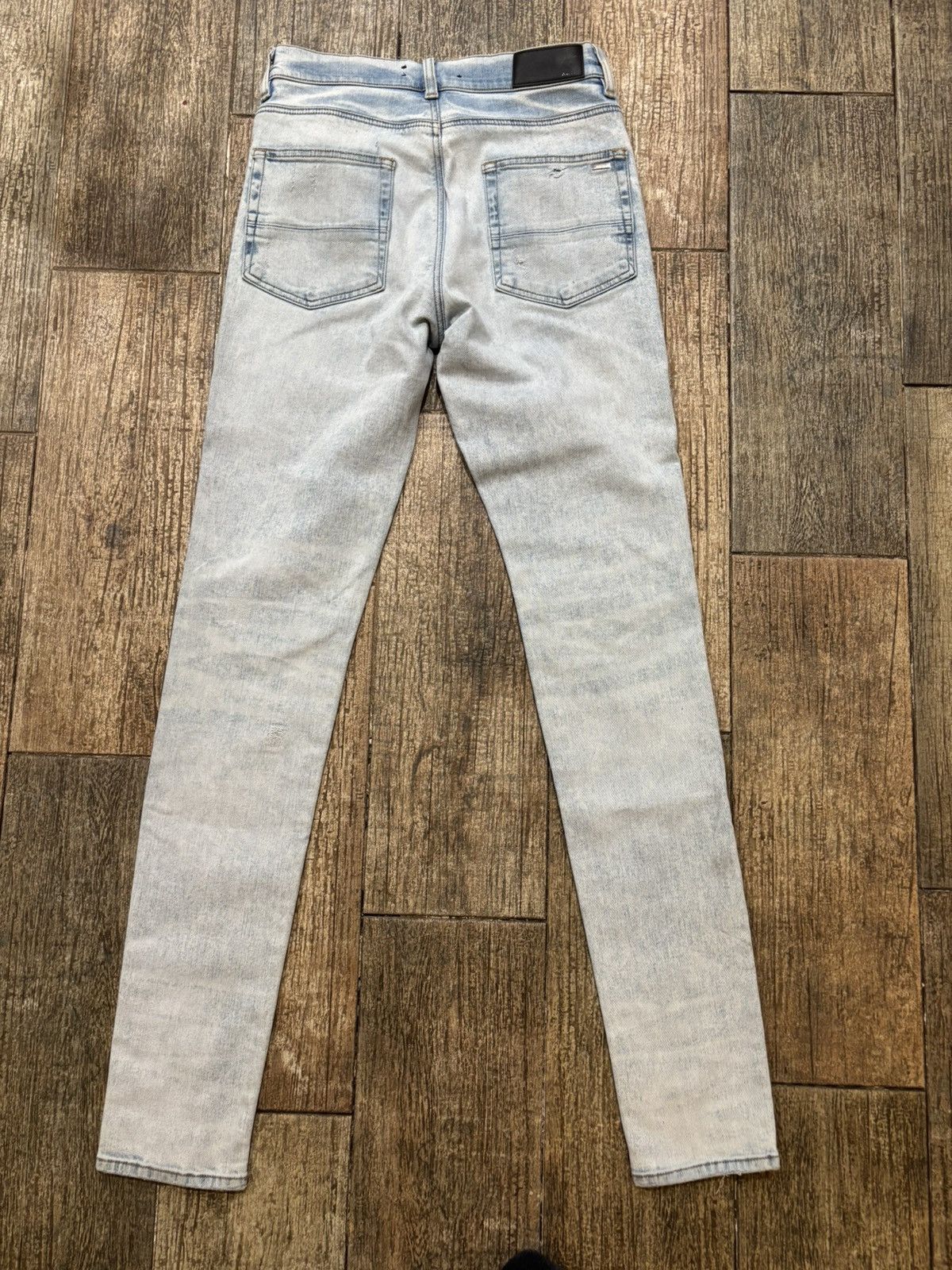 Amiri Lightwash White Bandana Leather Patch MX1 Jeans Size US 31 - 2 Thumbnail