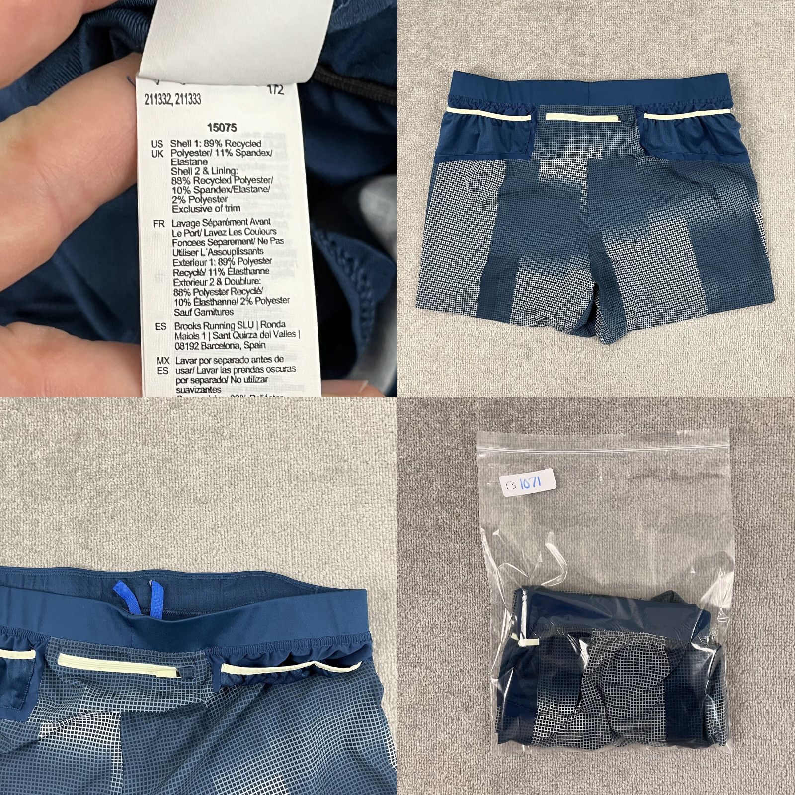 Brooks Brooks Athletic Shorts Mens XL / 4.5" Lined Indigo Rush Blue Gray Running Training Sherpa Geometric Pattern Casual Activewear Size US 36 / EU 52 - 8 Thumbnail