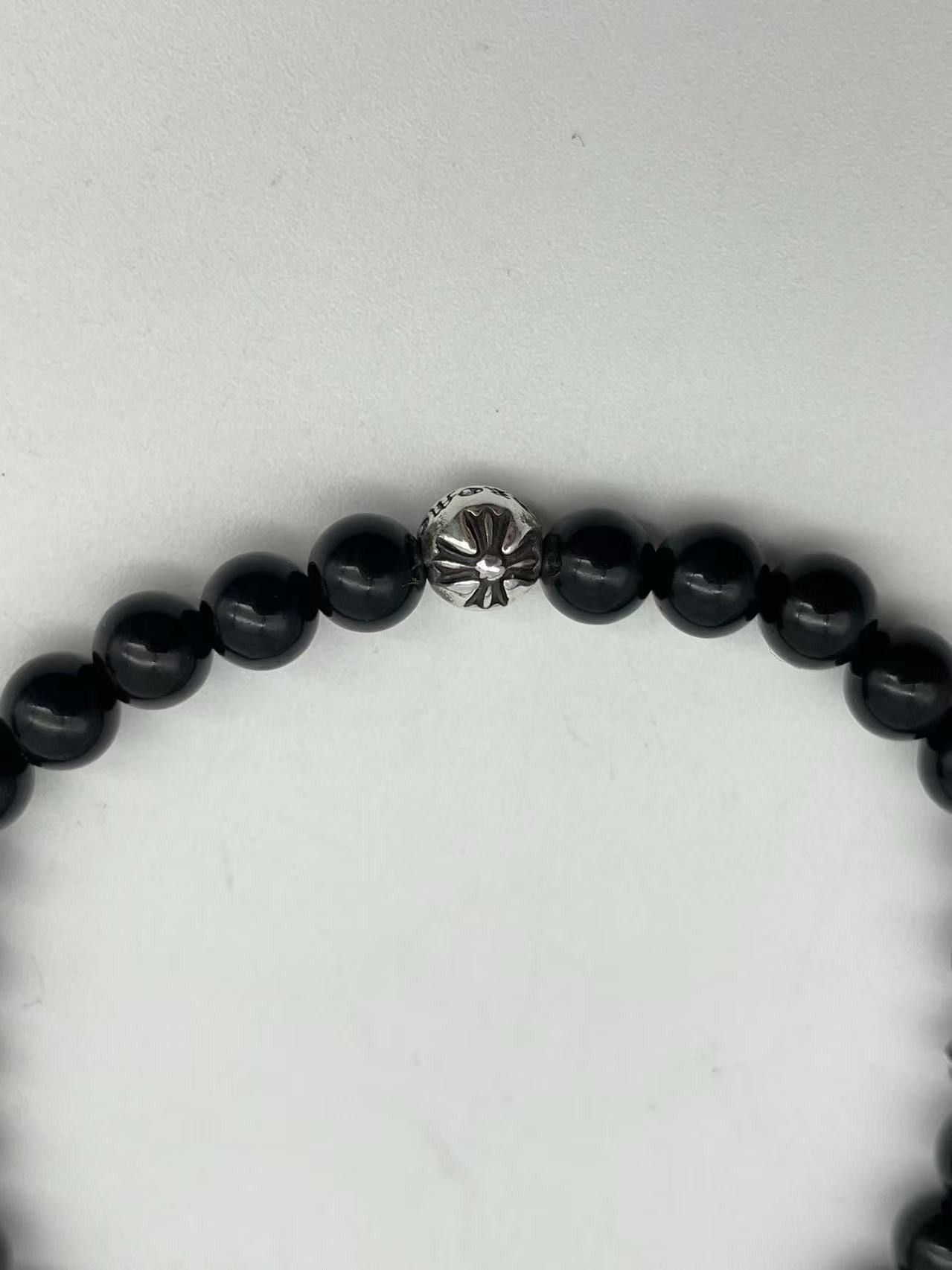 Chrome Hearts Chrome Hearts 6mm Beaded Obsidian Silver Cross Ball Bracelet Size ONE SIZE - 13 Thumbnail