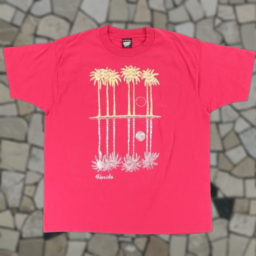 Vintage VINTAGE Screen Stars Florida Holographic Palm Trees T-Shirt Magenta Men's XL Shirt Size US XL / EU 56 / 4 - 1 Thumbnail