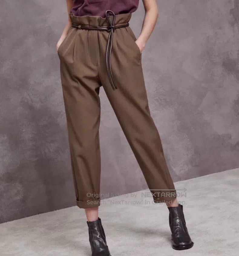 Brunello Cucinelli Brunello Cucinelli Brown wool leather belt casual trousers Size 26" / US 2 / IT 38 - 8 Thumbnail
