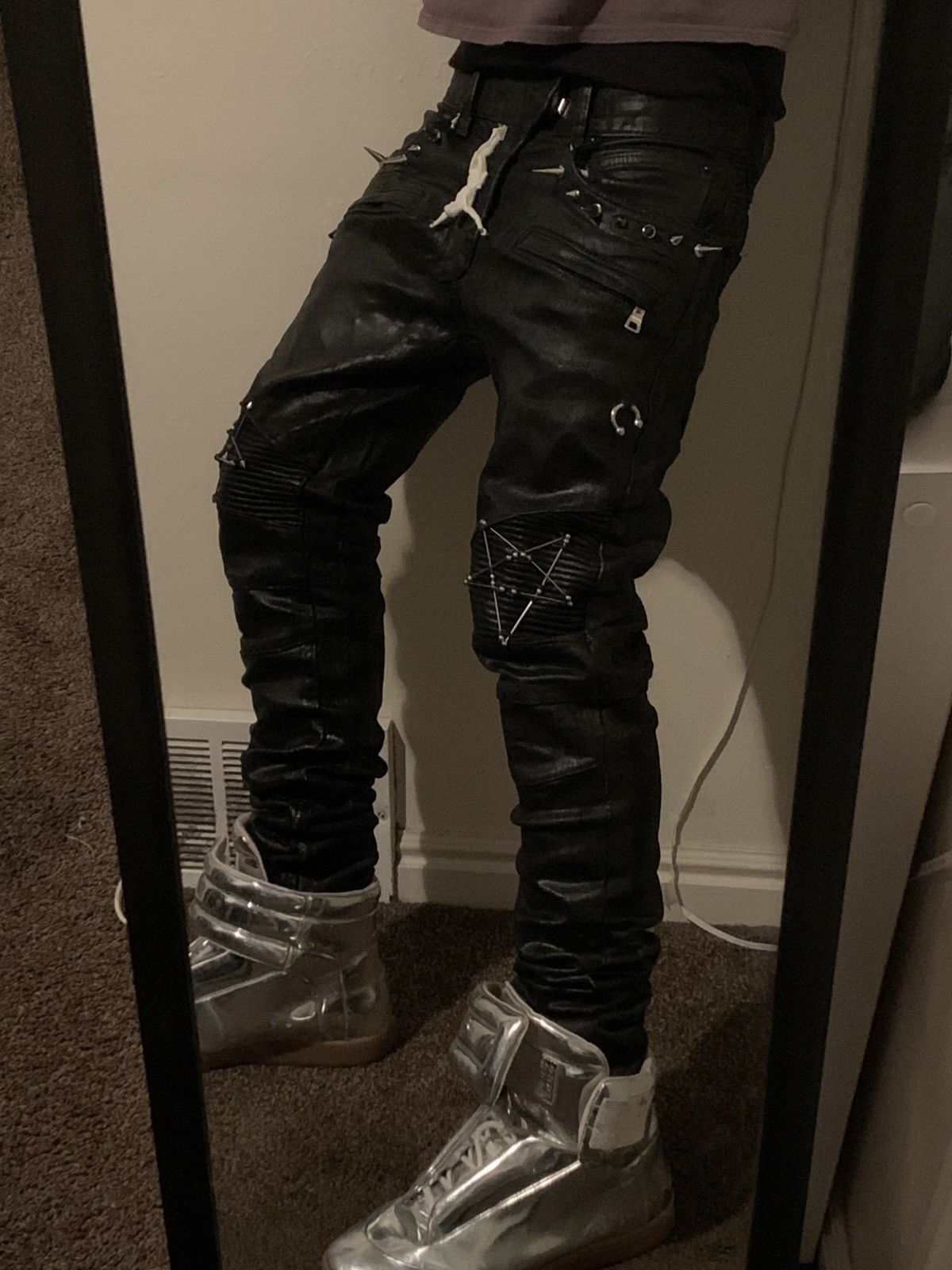 Balmain Balmain Like Biker Jeans Waxed Pierced Spiked Fashion Punk Size US 30 / EU 46 - 22 Thumbnail