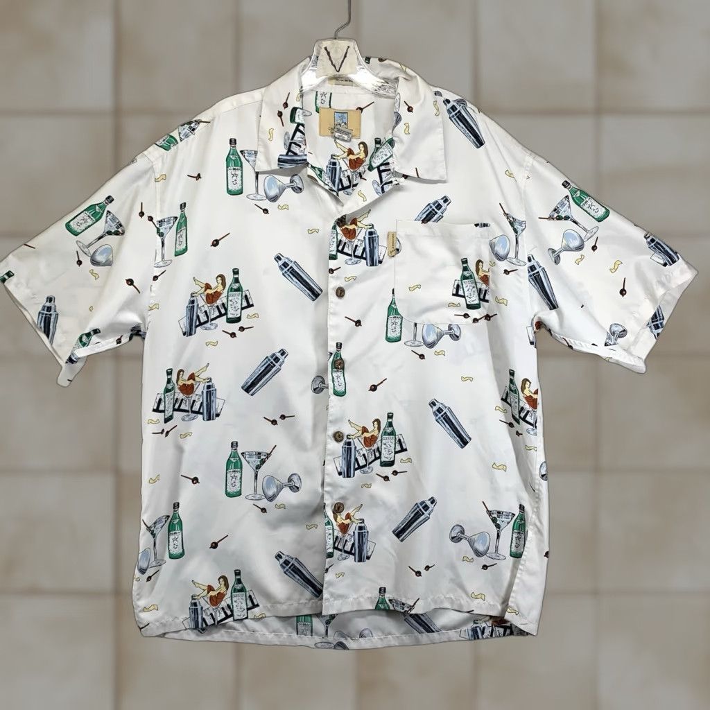 Vintage VINTAGE Coconut Pier Shirt Mens Button-Down L White Graphic Print Pin Up Girl Dry Martini Drinks Casual Travel Size US L / EU 52-54 / 3 - 1 Thumbnail