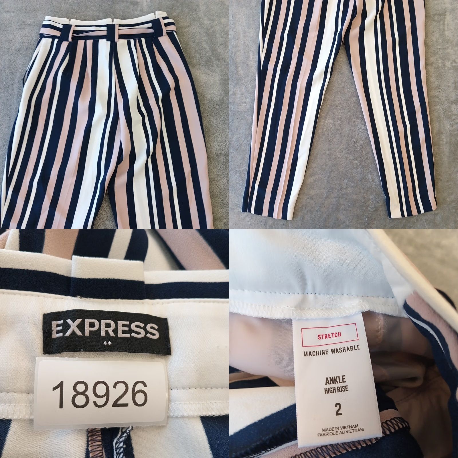 Express Express Ankle Pants Womens Size 2 Belted Pockets Striped Blue Pink 26x28 Straight Pant Size 26" / US 2 / IT 38 - 8 Thumbnail