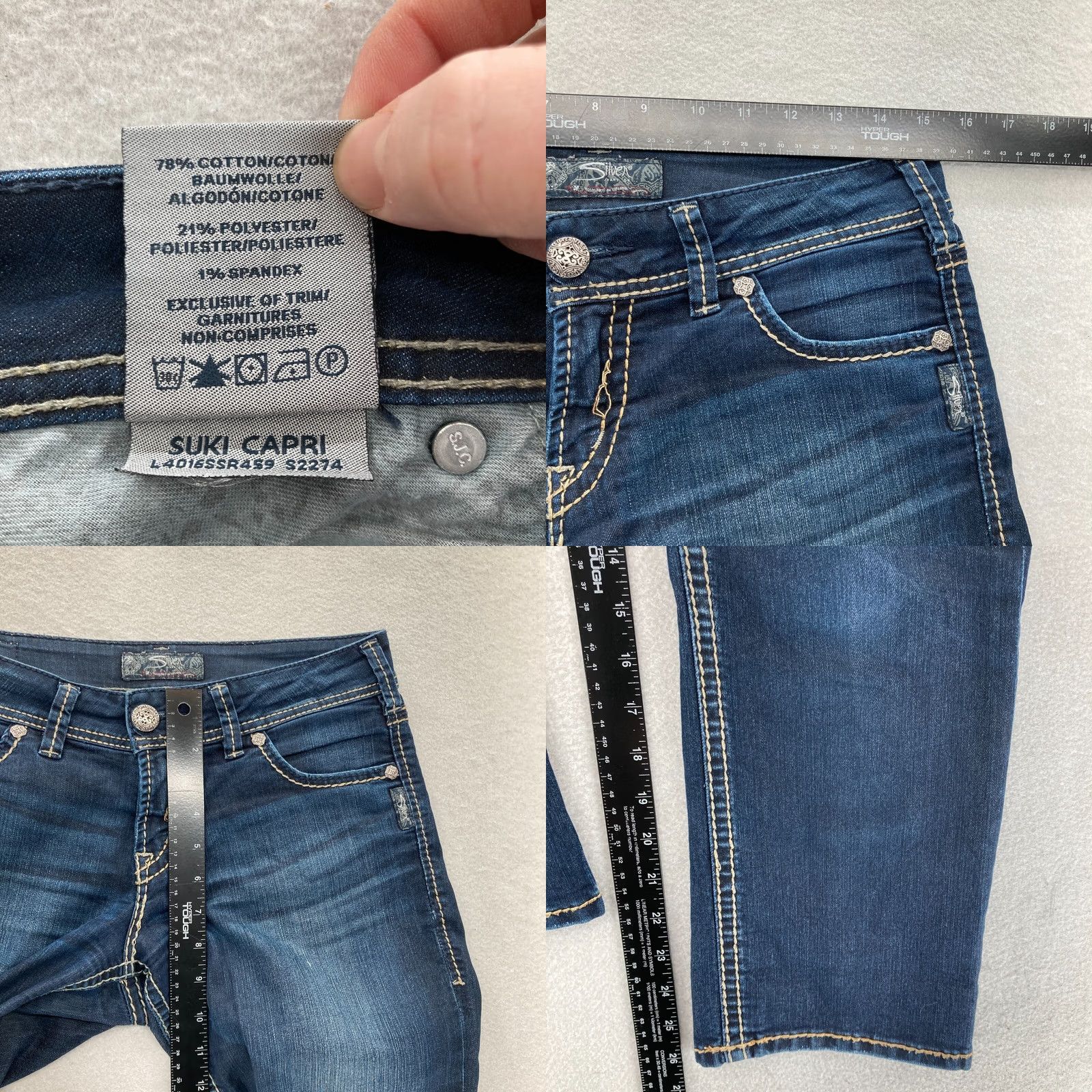 Silver Jeans Co. Silver Jeans Suki Capri Women's 29 Dark Wash Blue Stretch Denim Slim Leg Cropped Capri Jeans Junior? No, not junior. Size 29" - 8 Thumbnail