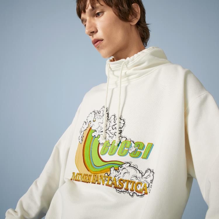 Gucci o1s1wg110225 Cotton Jersey Sweatshirt Hoodie in Off White Size US M / EU 48-50 / 2 - 2 Thumbnail
