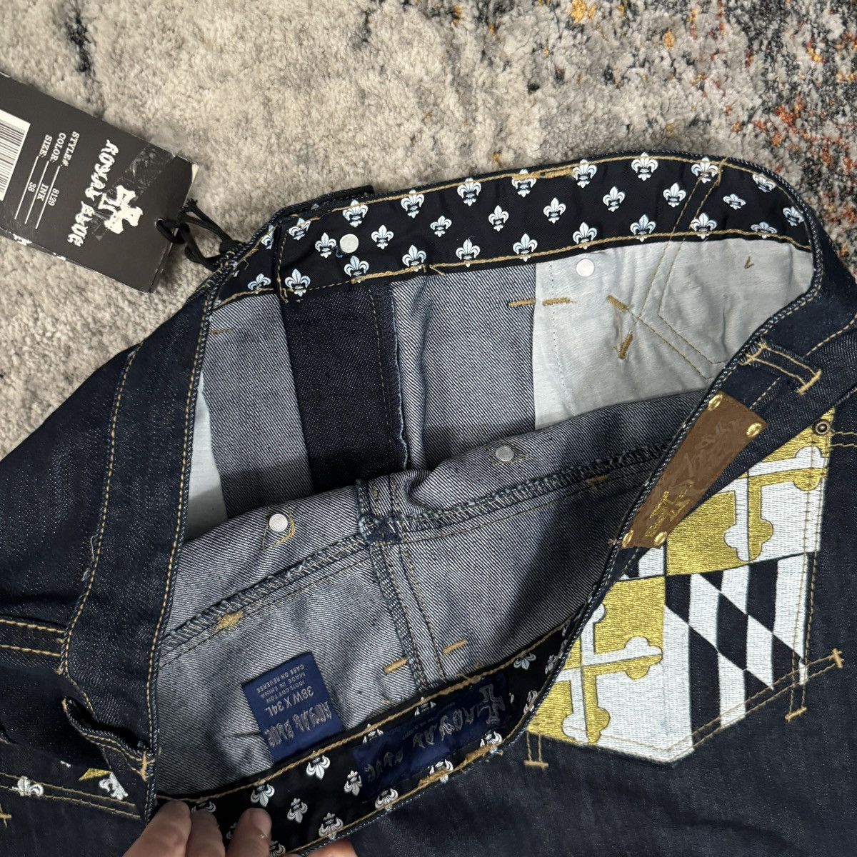 Affliction × JNCO × Vintage Vintage y2k Royal blue Cybergoth cross baggy wide leg jeans Size US 38 / EU 54 - 5 Thumbnail