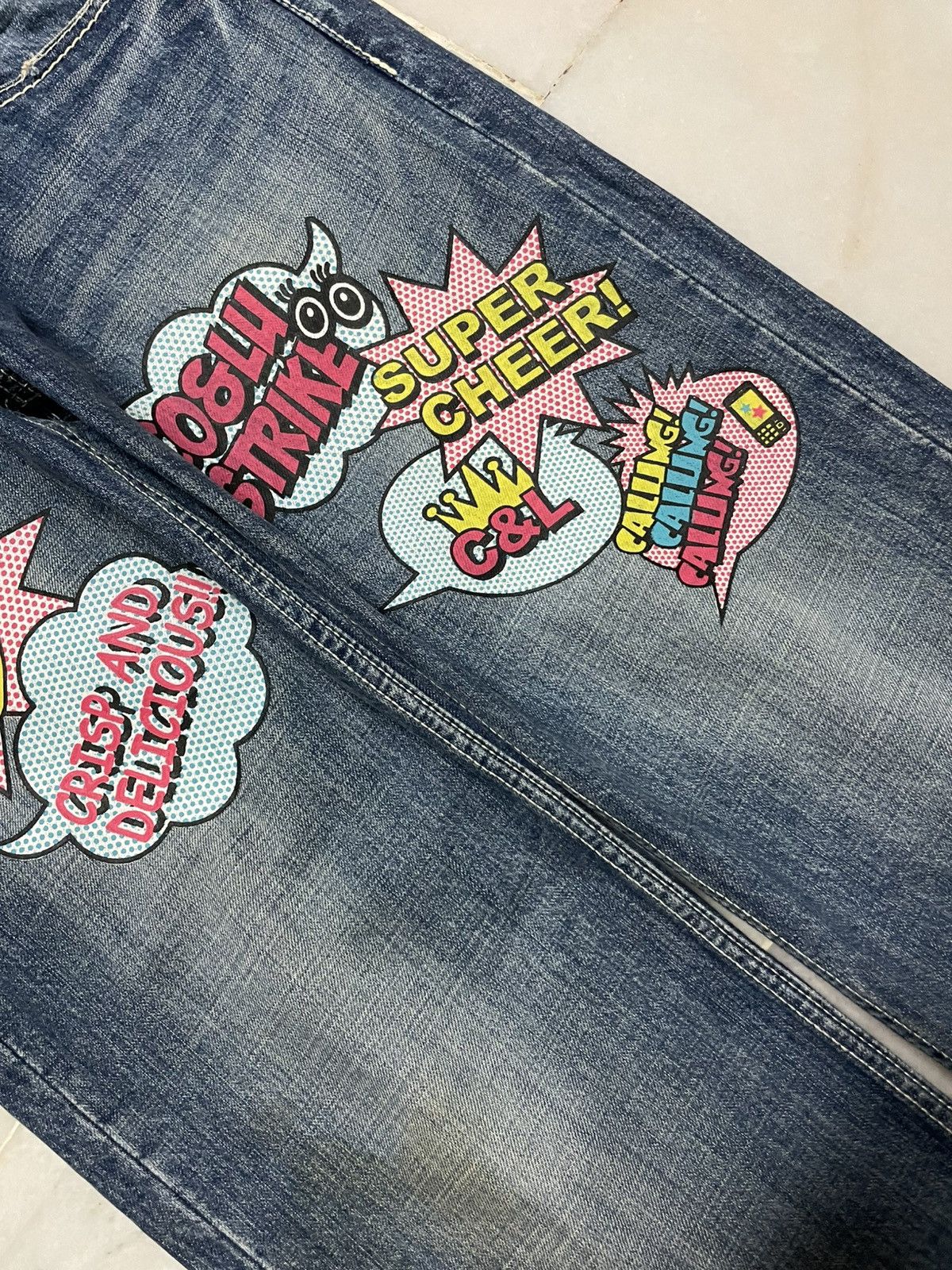 Japanese Brand 💥Sick💥Vintage Co&Lu Mudwash Super Cheere Print Denim Jeans Size US 31 - 7 Thumbnail