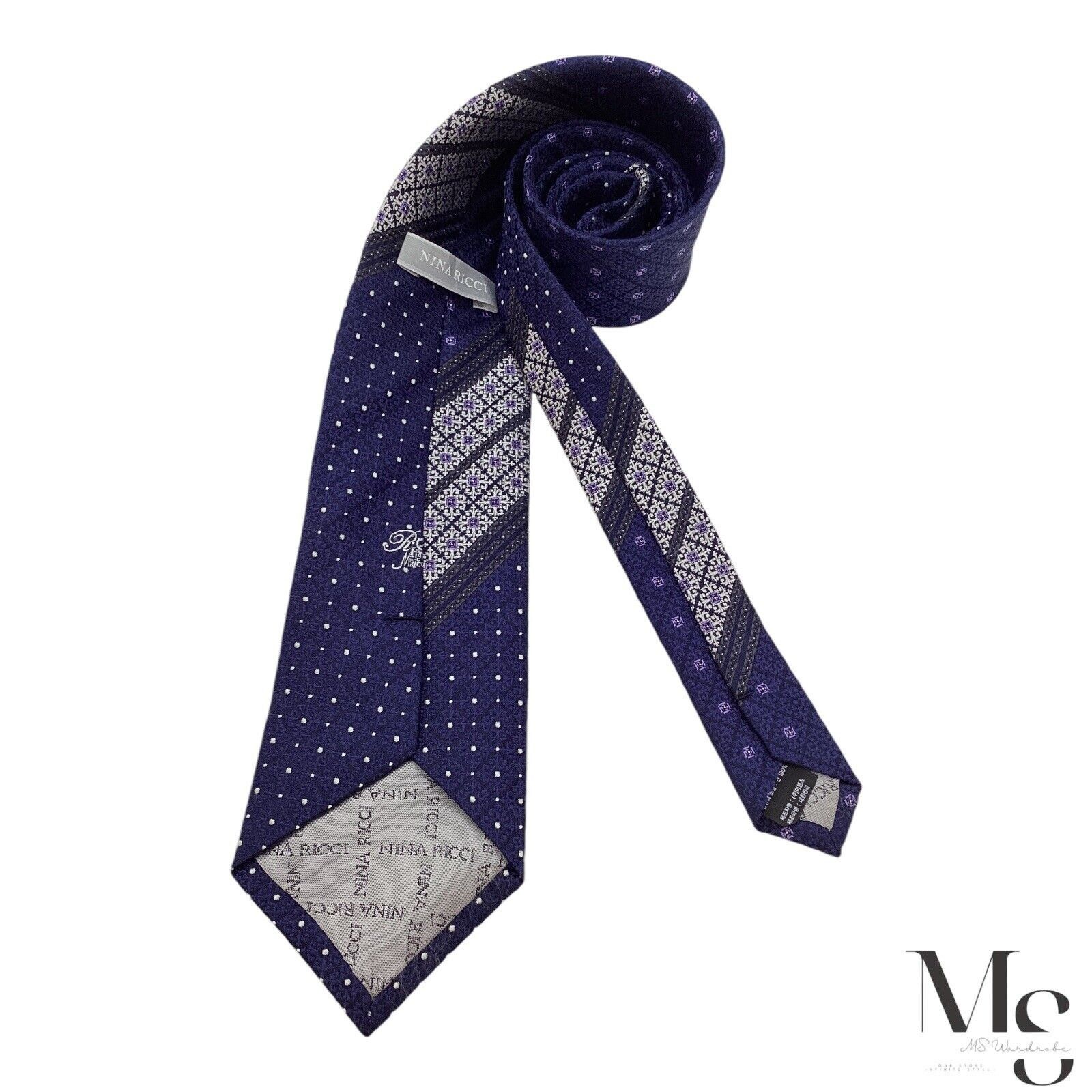 Other NINA RICCI Blue Geometric With Logo Luxury Silk Tie W:3.5" E Size ONE SIZE - 2 Thumbnail