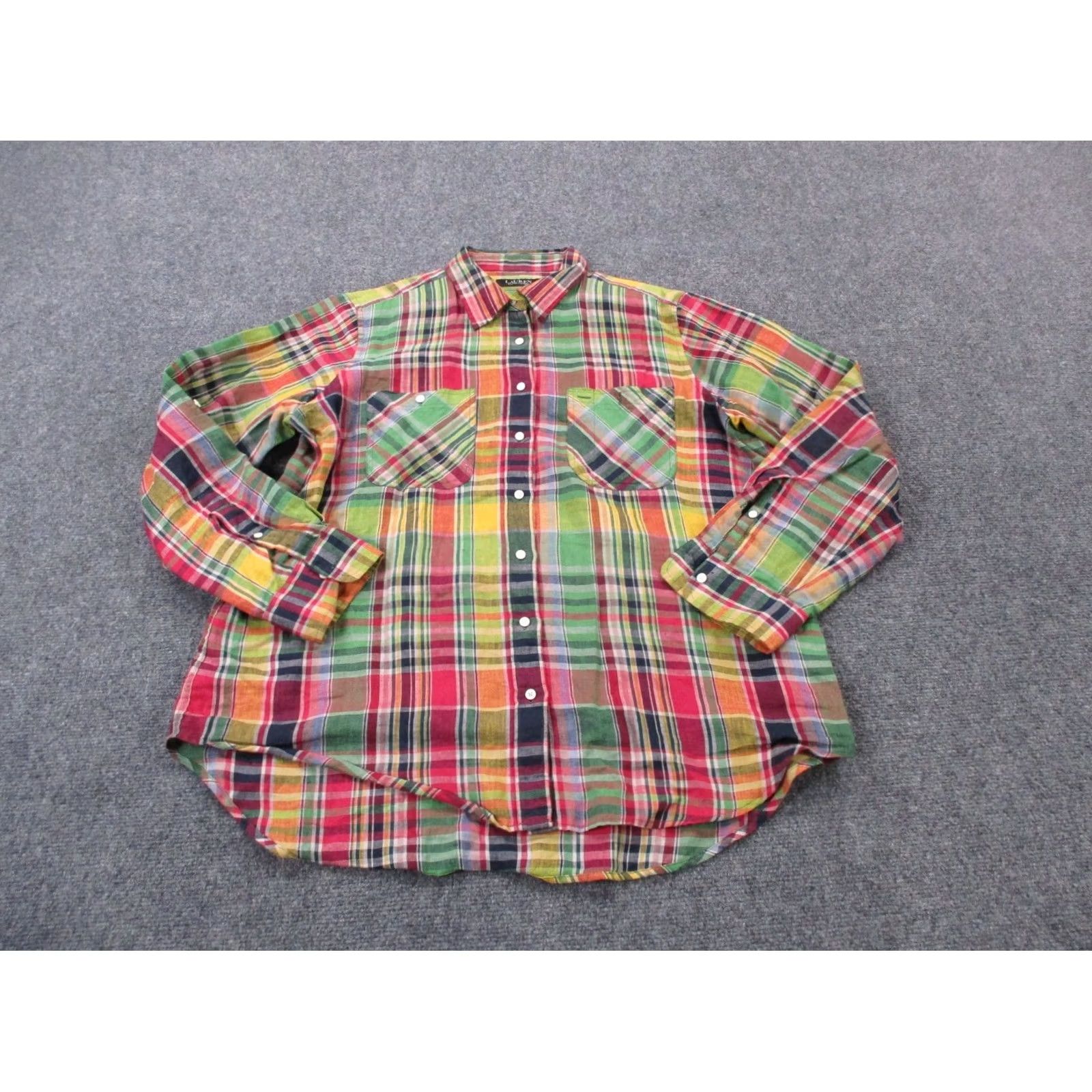 Ralph Lauren Lauren Ralph Lauren Shirt Mens XL Plaid Linen Button-Up Casual Business Colorful Multicolor Classic Preppy Size US XL / EU 56 / 4 - 2 Thumbnail