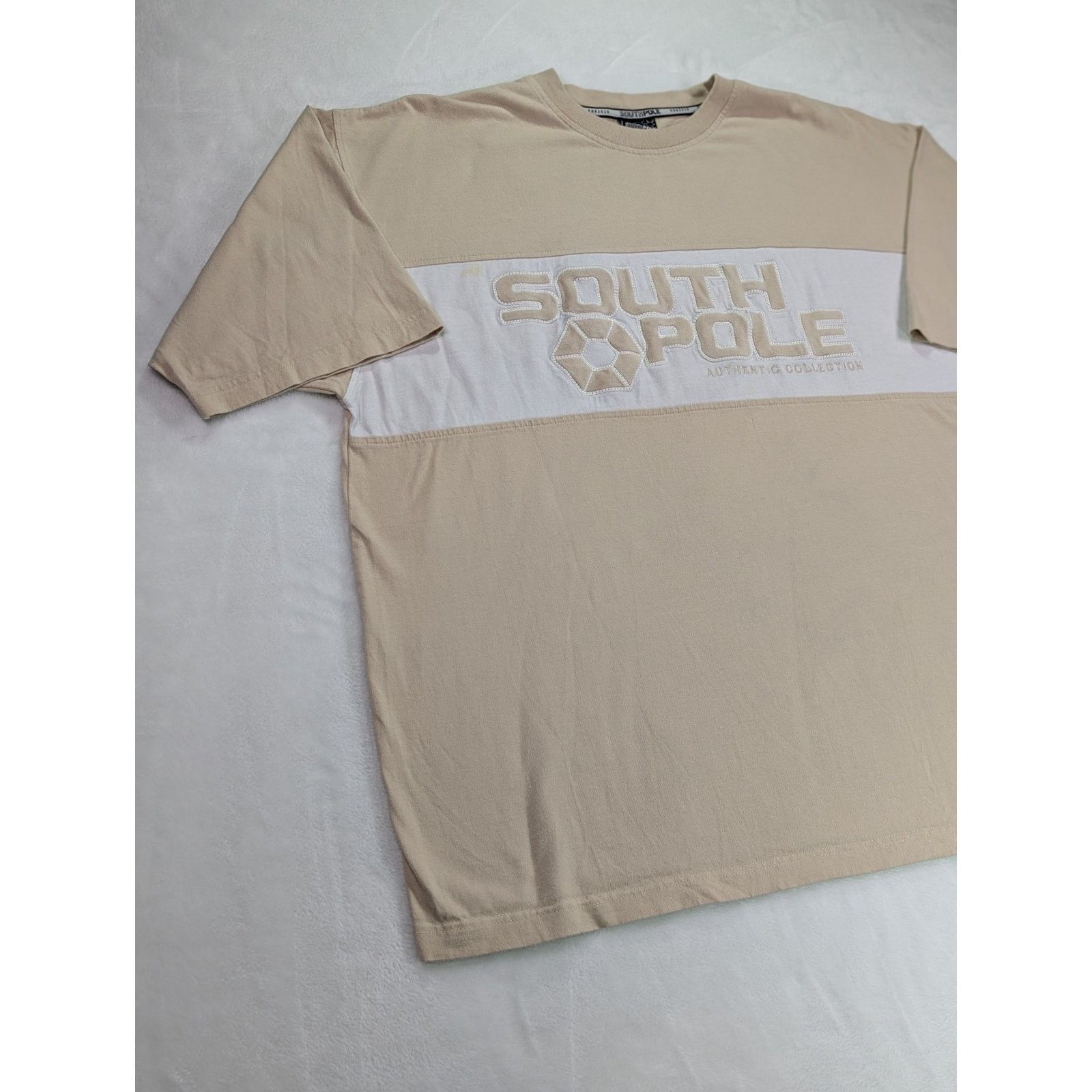 Southpole Sz XL Tan & White VTG Y2K Embroidered Logo Colorblock Size US XL / EU 56 / 4 - 2 Thumbnail