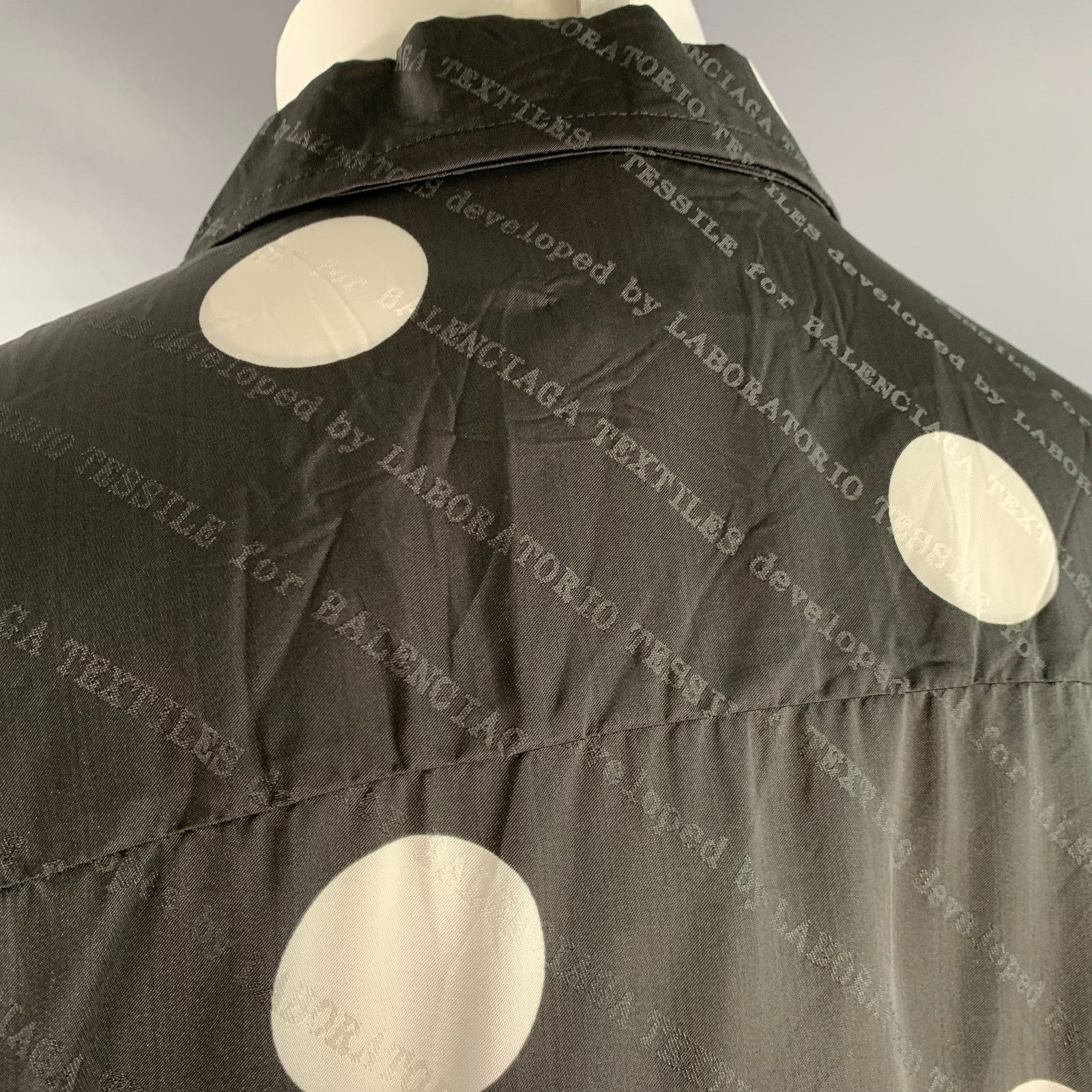 Balenciaga M Black White Polka Dot Viscose Silk Long Sleeve Shirt Size US M / EU 48-50 / 2 - 6 Thumbnail