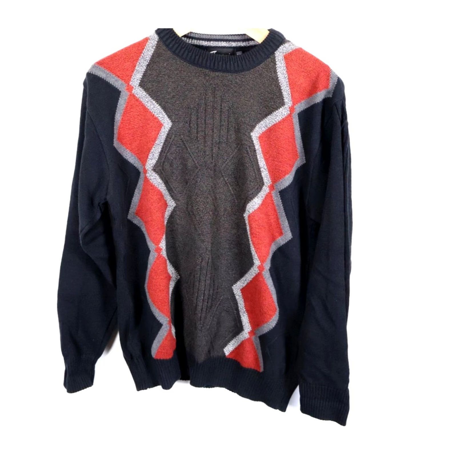 Vintage VINTAGE Tosani Sweat er Men's Medium Black Red Textured Cotton Knit Diamond Pattern Size US M / EU 48-50 / 2 - 2 Thumbnail