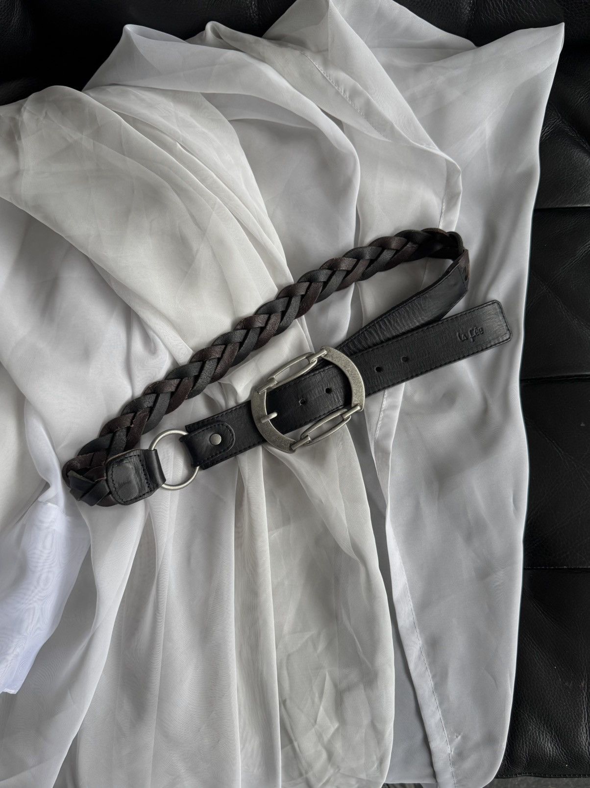Other La Fee Avant Garde Braided Leather Belt Silver Big Buckle Size ONE SIZE - 1 Thumbnail
