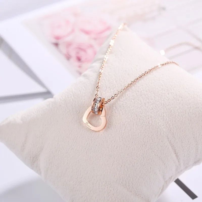 Jewelry × Vintage Circle Zircon Love Heart Necklace Size ONE SIZE - 1 Thumbnail