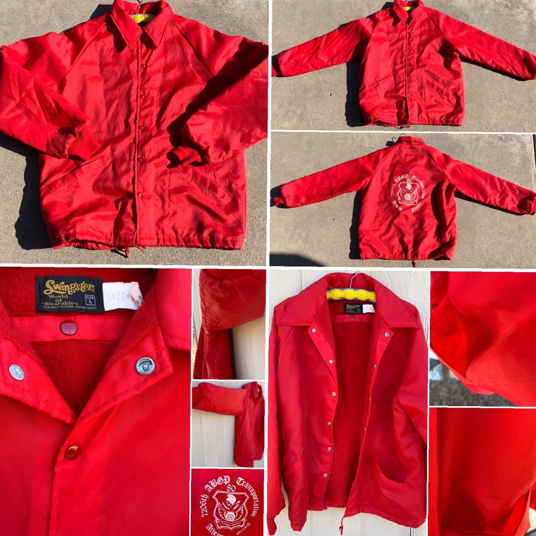 Vintage VINTAGE Swingster Nylon Jacket 7206th ABGP Transportation 80 Athens Greece Red L Mens Size US L / EU 52-54 / 3 - 4 Thumbnail