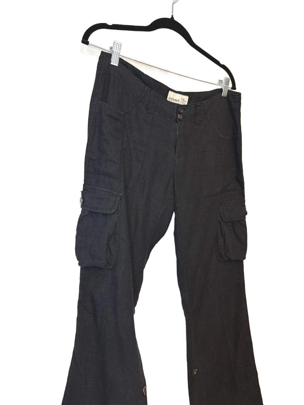 Designer Y2K Soft Grunge Black linen cargo pants women’s size 6. Size 28" / US 6 / IT 42 - 2 Thumbnail