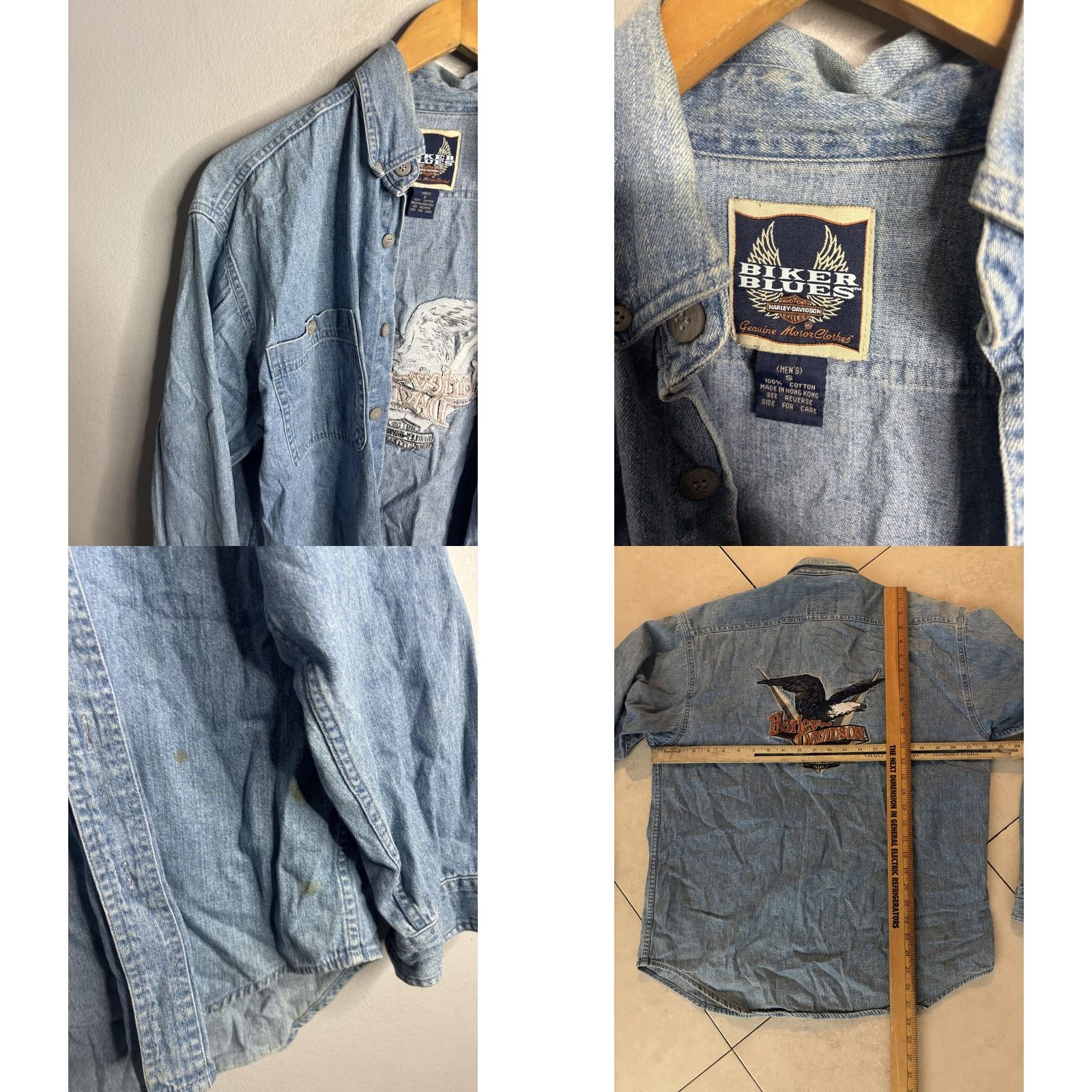 Harley Davidson VINTAGE Harley-Davidson Denim Shirt Mens Small Blue Eagle Embroidered Biker Shirt Size US S / EU 44-46 / 1 - 8 Thumbnail