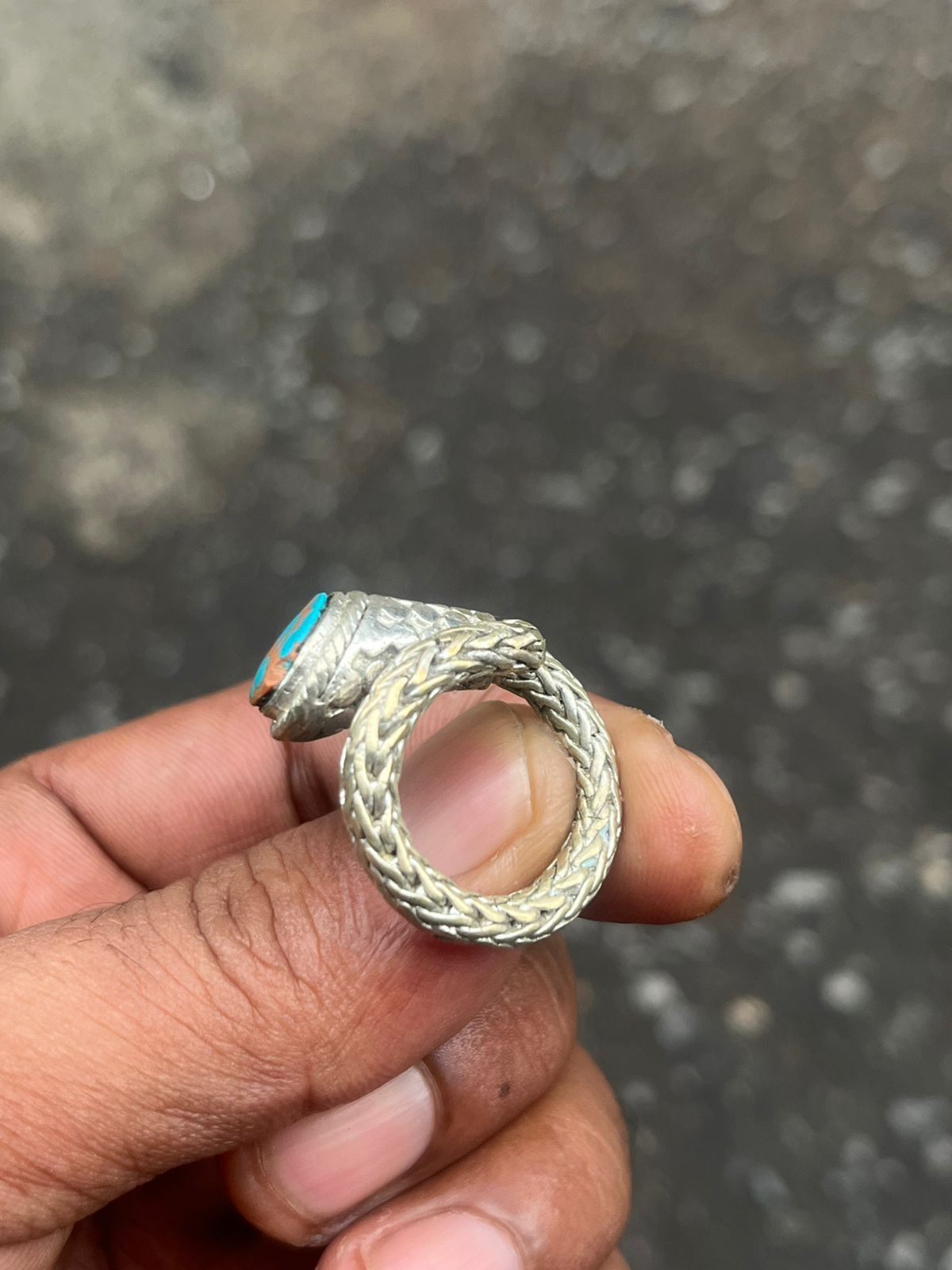 John Hardy Artisan Silver Dragon Scale Weave Ring with Turquoise Stone Size ONE SIZE - 6 Thumbnail