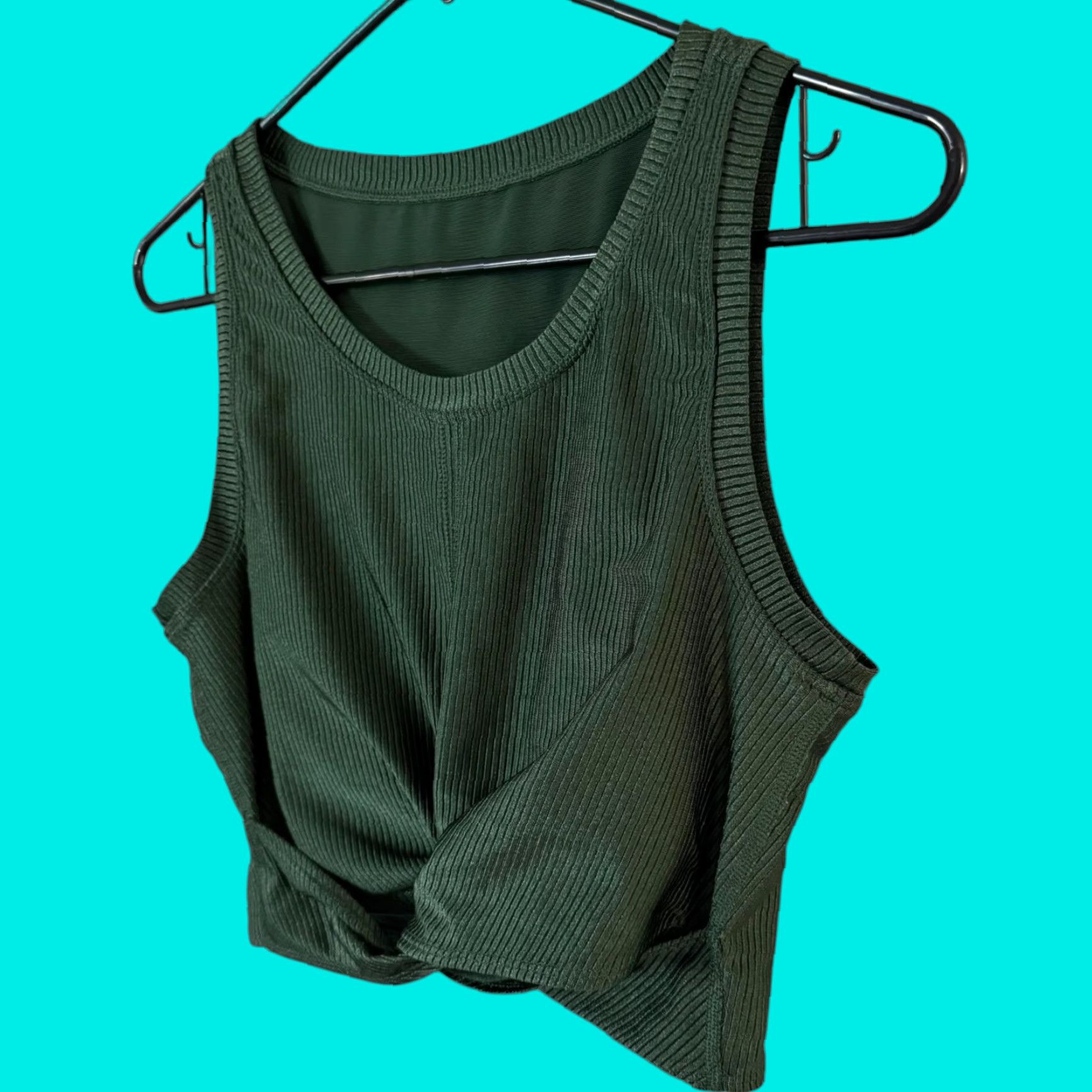 Vintage Aerie Sports Bra Lined Ribbed Crop Top Green Women's XL Gym Yoga Athletic Active Size XL / US 12-14 / IT 48-50 - 1 Thumbnail