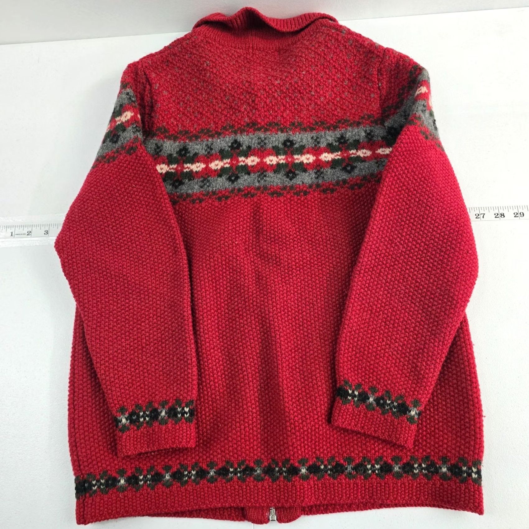 Vintage VINTAGE Maurices Women’s Red Fair Isle Zip Cardigan Sweater M 100% Wool Size M / US 6-8 / IT 42-44 - 2 Thumbnail