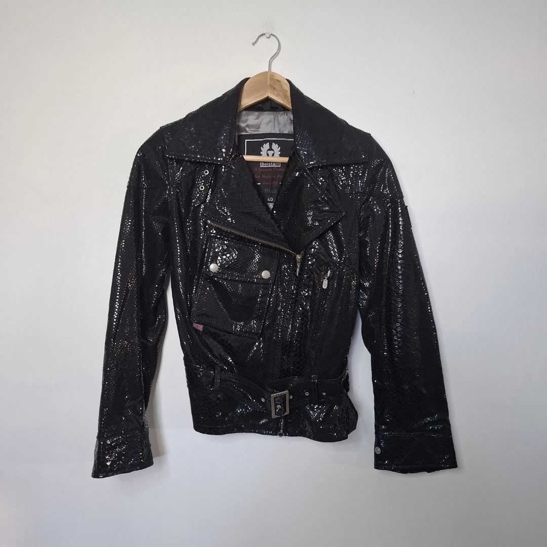 Belstaff BELSTAFF Black Leather Snakeskin Belted Biker Jacket Size Size S / US 4 / IT 40 - 1 Thumbnail