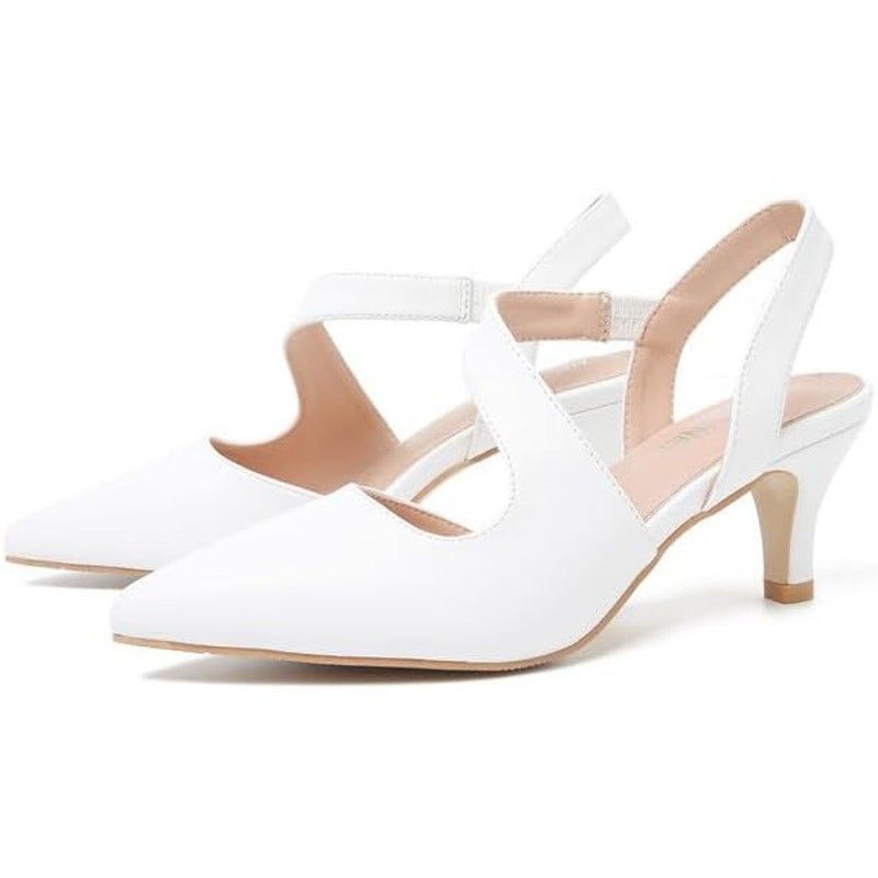 Other Henejnel Women's 9.5 White Faux Leather Slingback Heels Size US 9.5 / IT 39.5 - 3 Thumbnail
