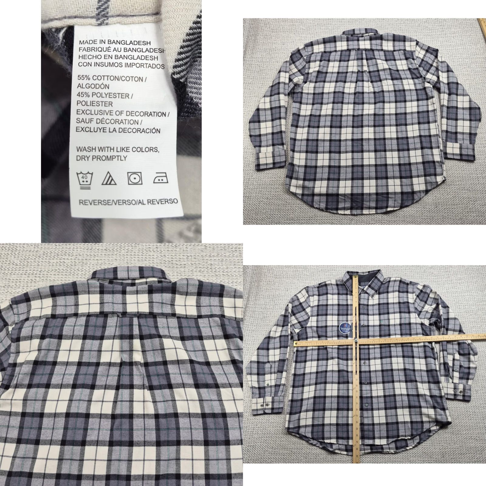 Izod IZOD Flannel Shirt Mens XL Gray Plaid Long Sleeve Button Up Thermal Casual Size US XL / EU 56 / 4 - 8 Thumbnail