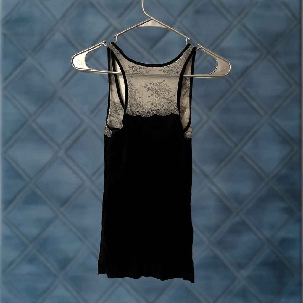 American Eagle Outfitters American Eagle Outfitters Top Womens S Black Rippenstricktop Spitze schwaz Size S / US 4 / IT 40 - 1 Thumbnail