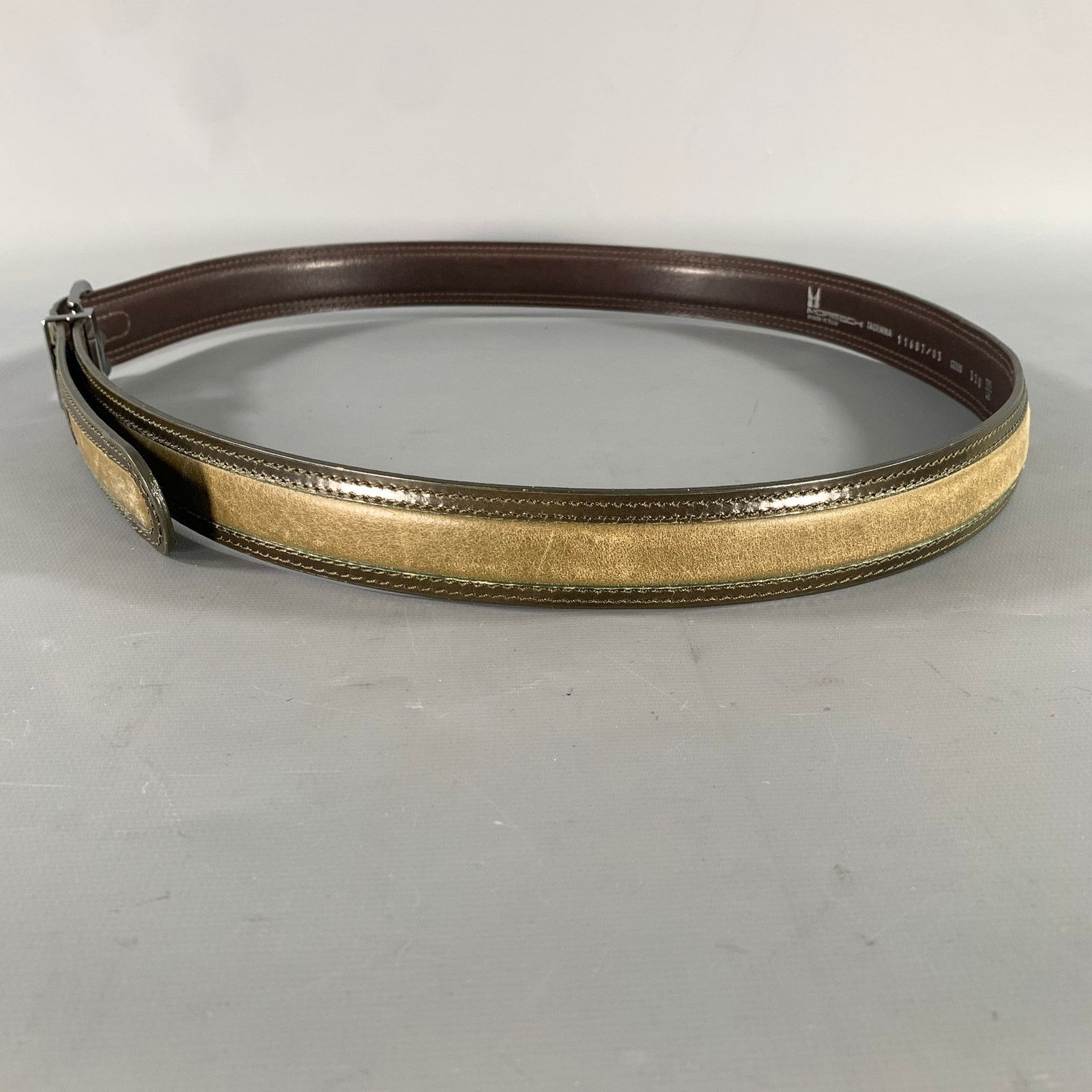 Moreschi MORESCHI Size 38 Brown Olive Mixed Pattern Leather Belt Size 38 - 4 Thumbnail