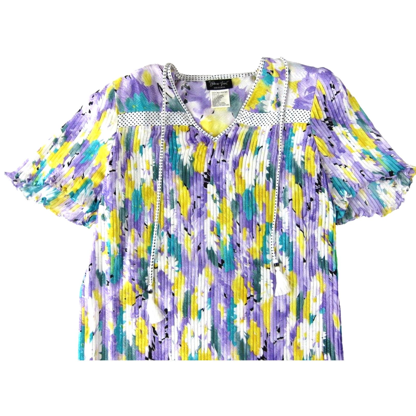 Vintage VINTAGE Diane Freis 80's Green Yellow Floral Georgette Midi Tunic Dress L Size L / US 10 / IT 46 - 6 Thumbnail