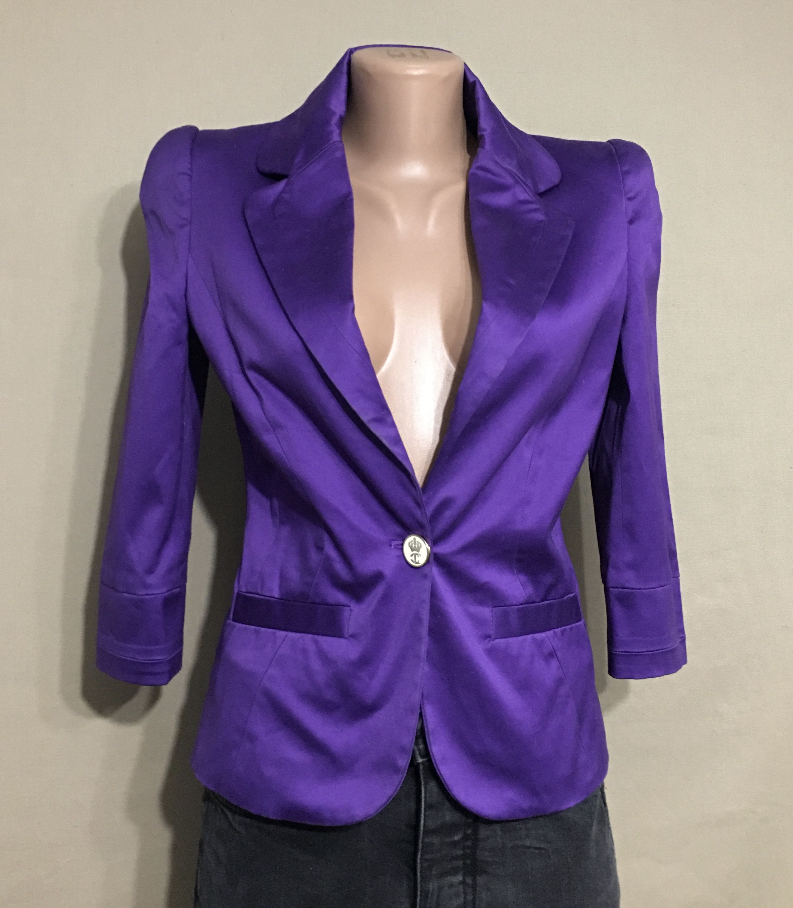Just Cavalli Just Cavalli Purple Cotton Blend Satin Jacket Blazer IT40 Size S / US 4 / IT 40 - 2 Thumbnail