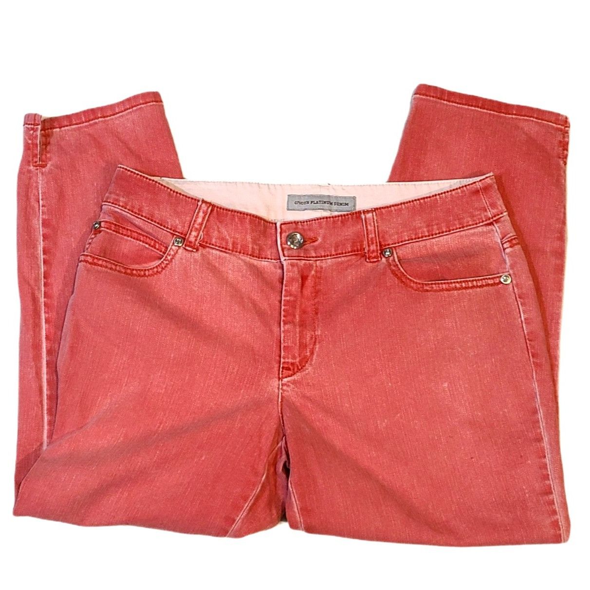 Chicos Chico's Sz 00 (XXS/2) Orange Bling Denim Capris Size 30" / US 8 / IT 44 - 1 Thumbnail