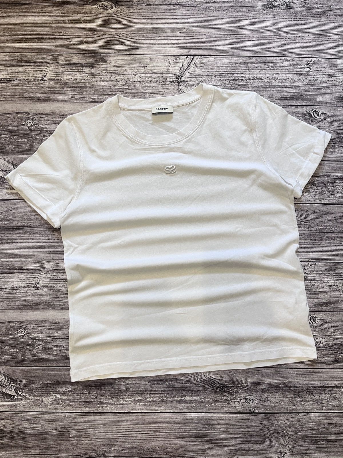 Sandro Sandro Paris White Logo Embroidered T-Shirt Size L / US 10 / IT 46 - 3 Thumbnail
