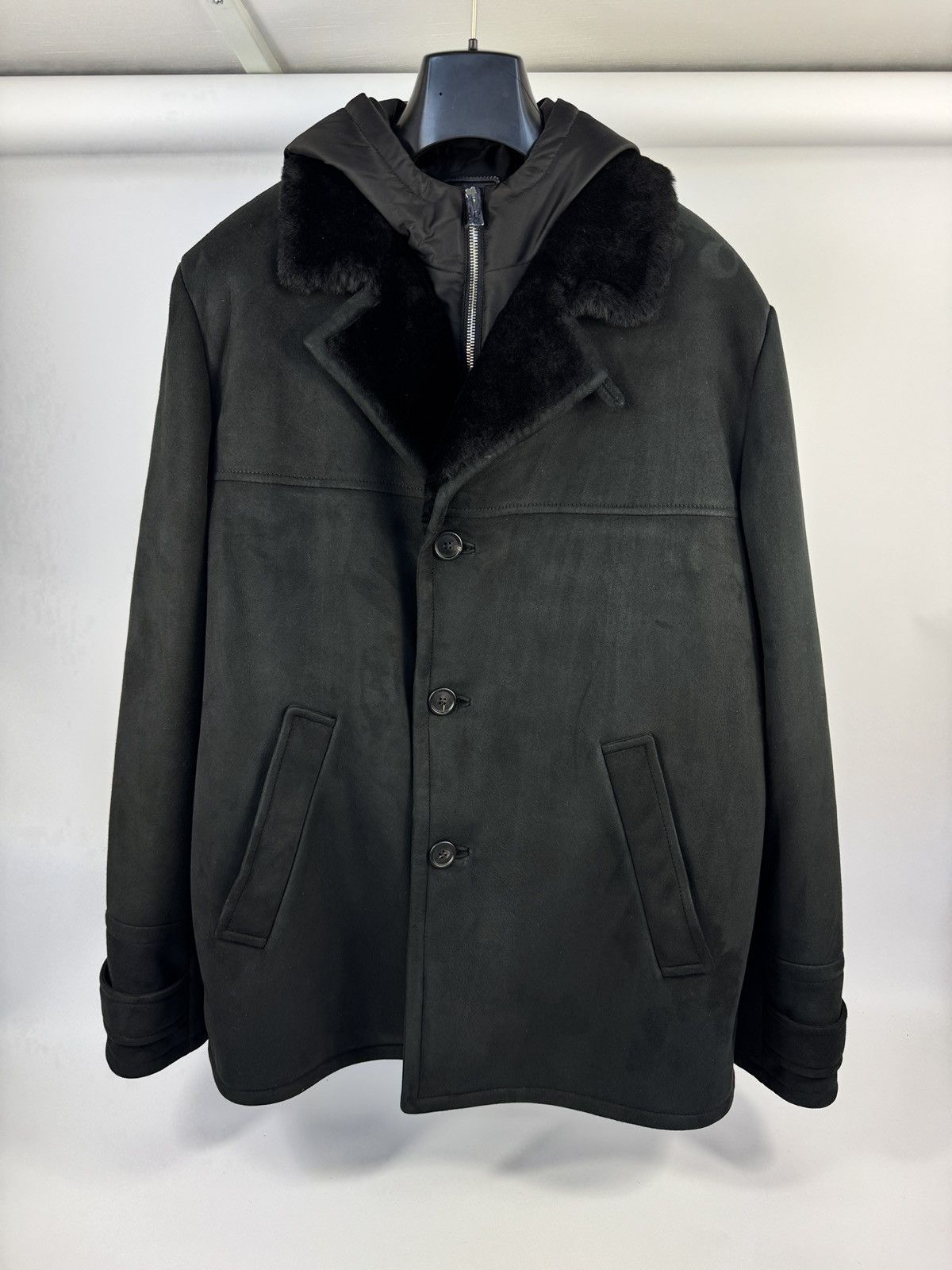 Prada 2 IN 1 SHEARLING /SUEDE AND REMOVABLE GILET CABAN COAT Size US XL / EU 56 / 4 - 2 Thumbnail