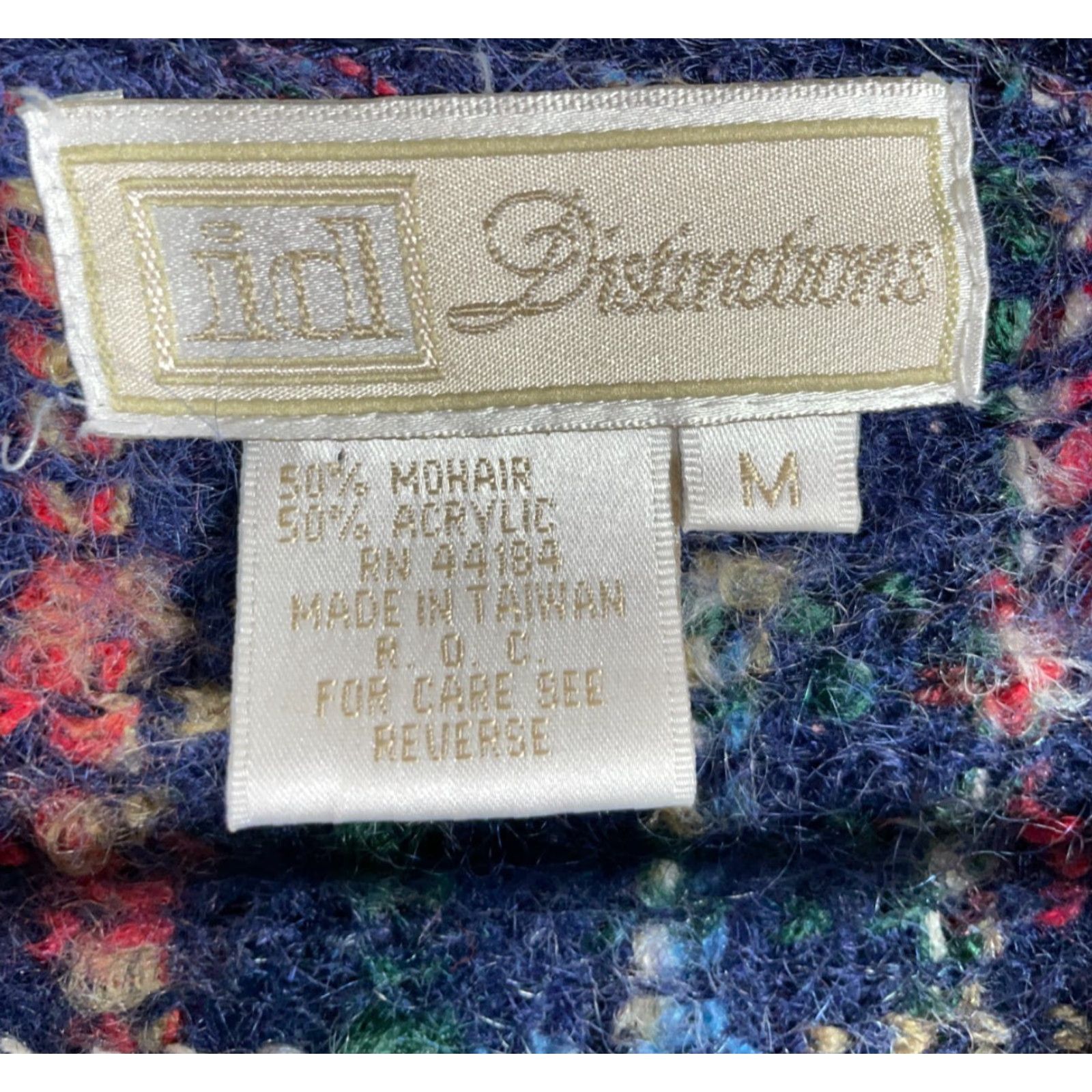 Vintage VINTAGE ID Distinction Cardigan Sweater Dark Blue Check Mohair Blend Women's Medium 90s Retro Knit Shoulder Pads Button Front Knitwear Size M / US 6-8 / IT 42-44 - 3 Thumbnail