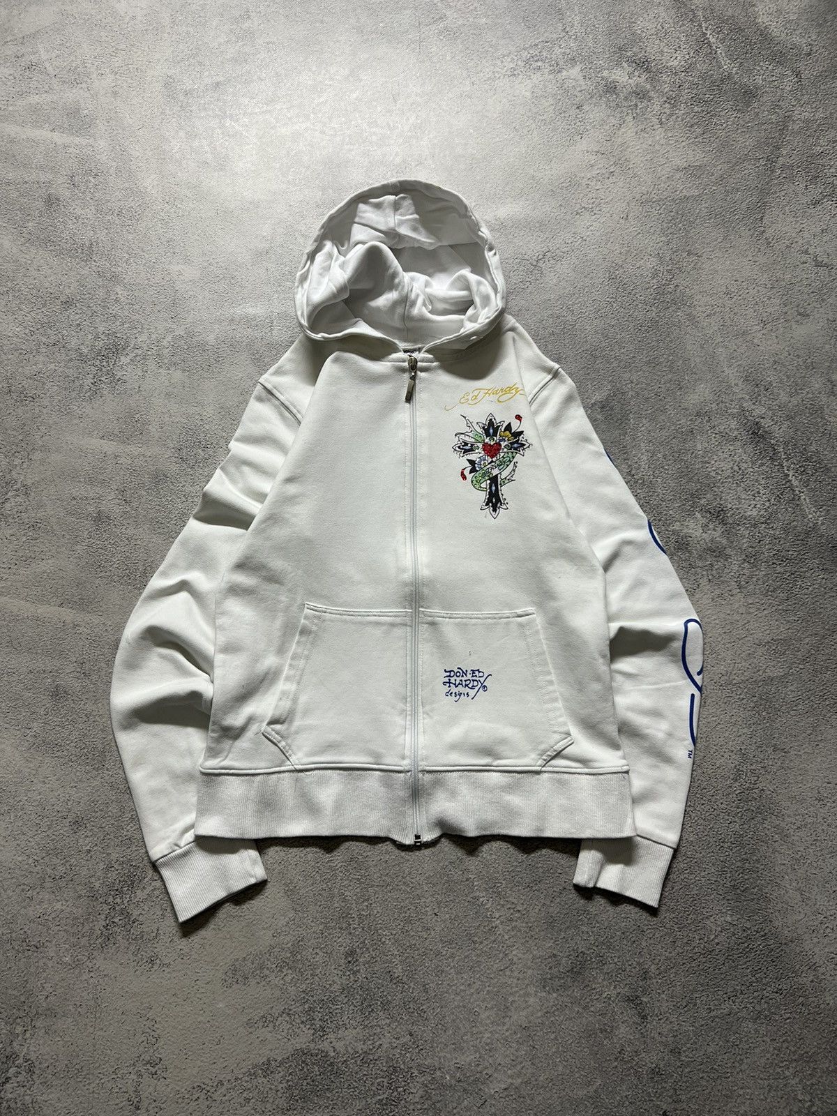 Ed Hardy Vintage Y2k Ed Hardy 🤍 Cross Tattoo ❤️ Zip Hoodie 00’s Size S / US 4 / IT 40 - 4 Thumbnail