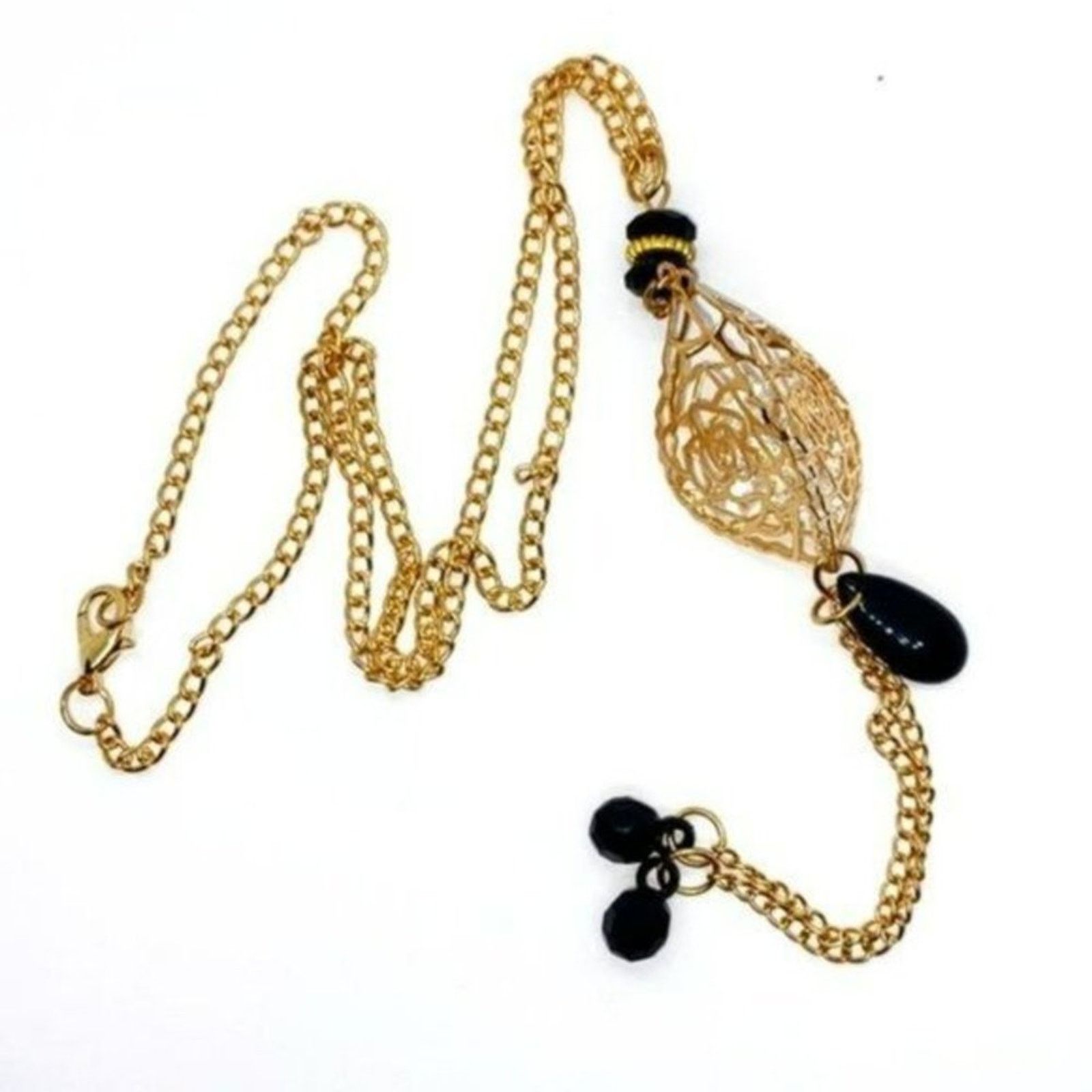 Handmade Gold-Tone Laser-Cut Rose 3D Pendant Bead Necklace Size ONE SIZE - 2 Thumbnail