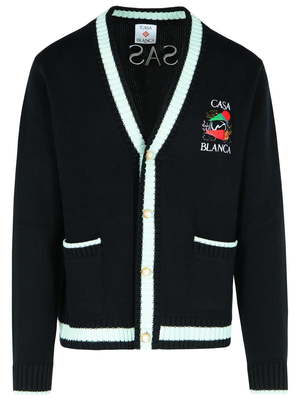 Casablanca CASABLANCA 'Mountain Temple' Black Merino Wool Embroidered Cardigan Size US M / EU 48-50 / 2 - 1 Thumbnail