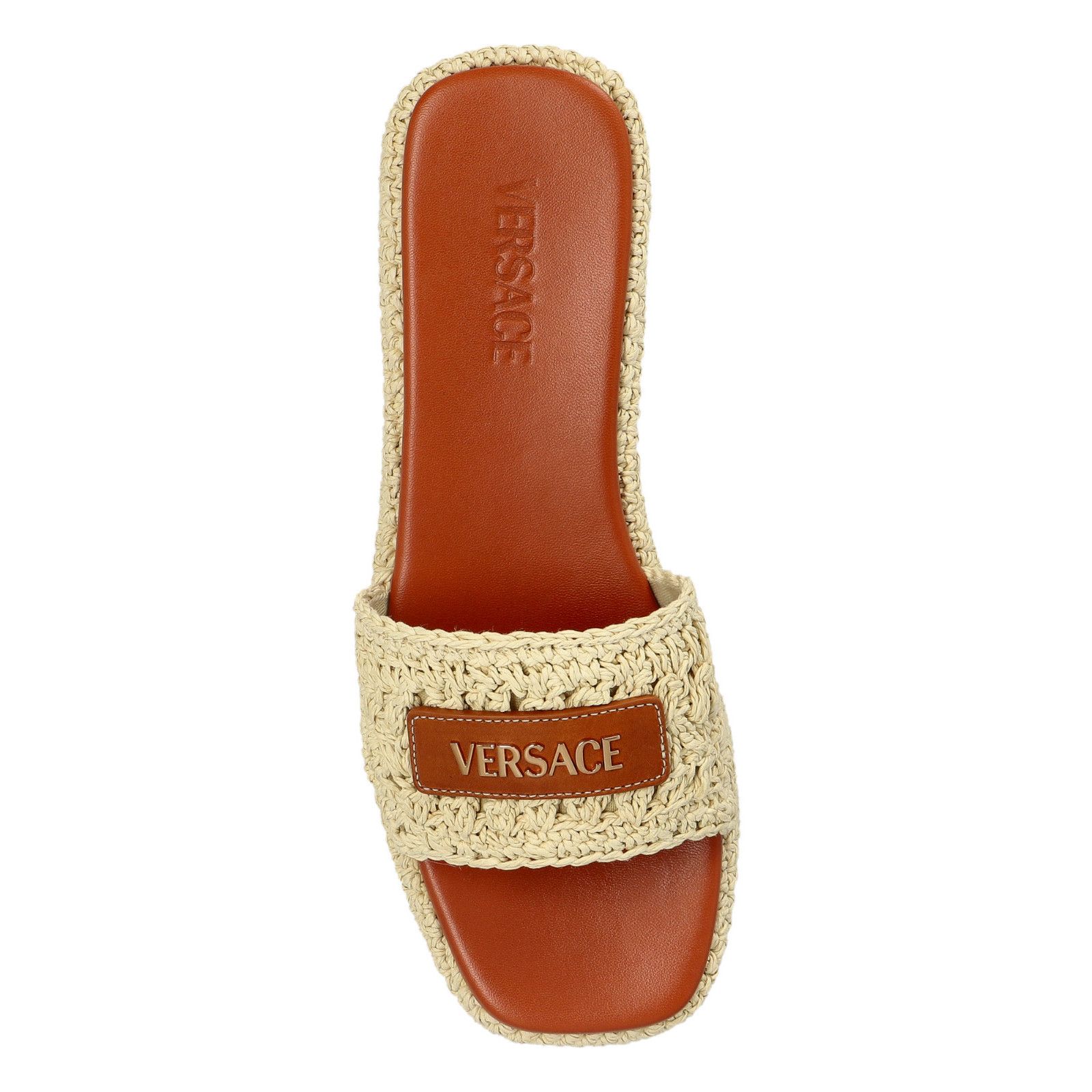 VERSACE Beige Raffia 65mm Platform Slides New And Authentic