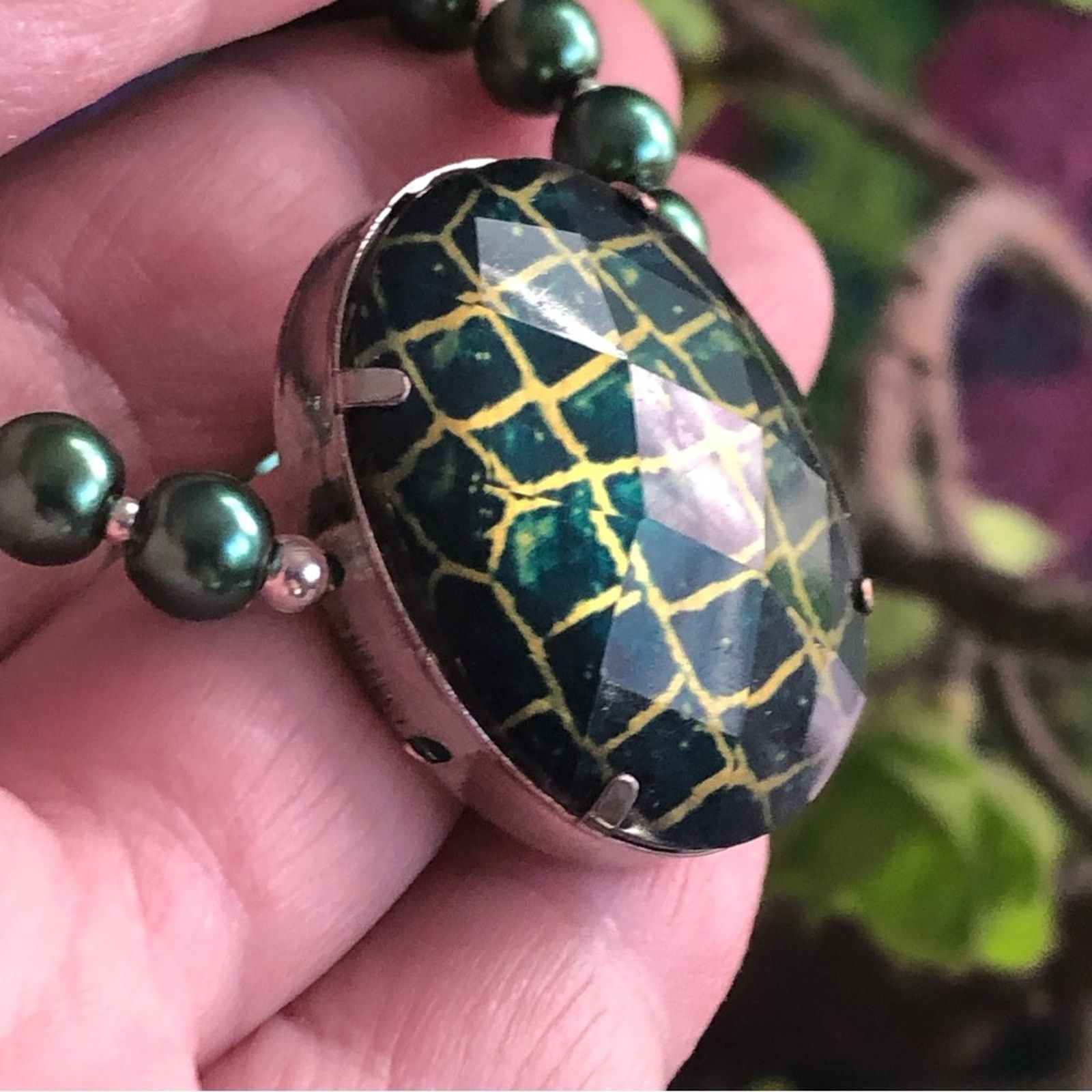 Handmade Handcrafted repurpose animal print stone Pearl necklace Size ONE SIZE - 9 Thumbnail